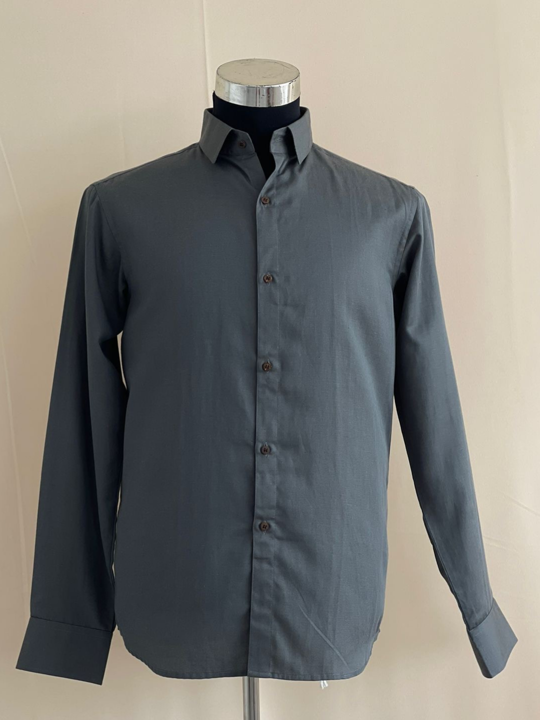 Steel Grey Tencel™ Shirt with Spread Collar