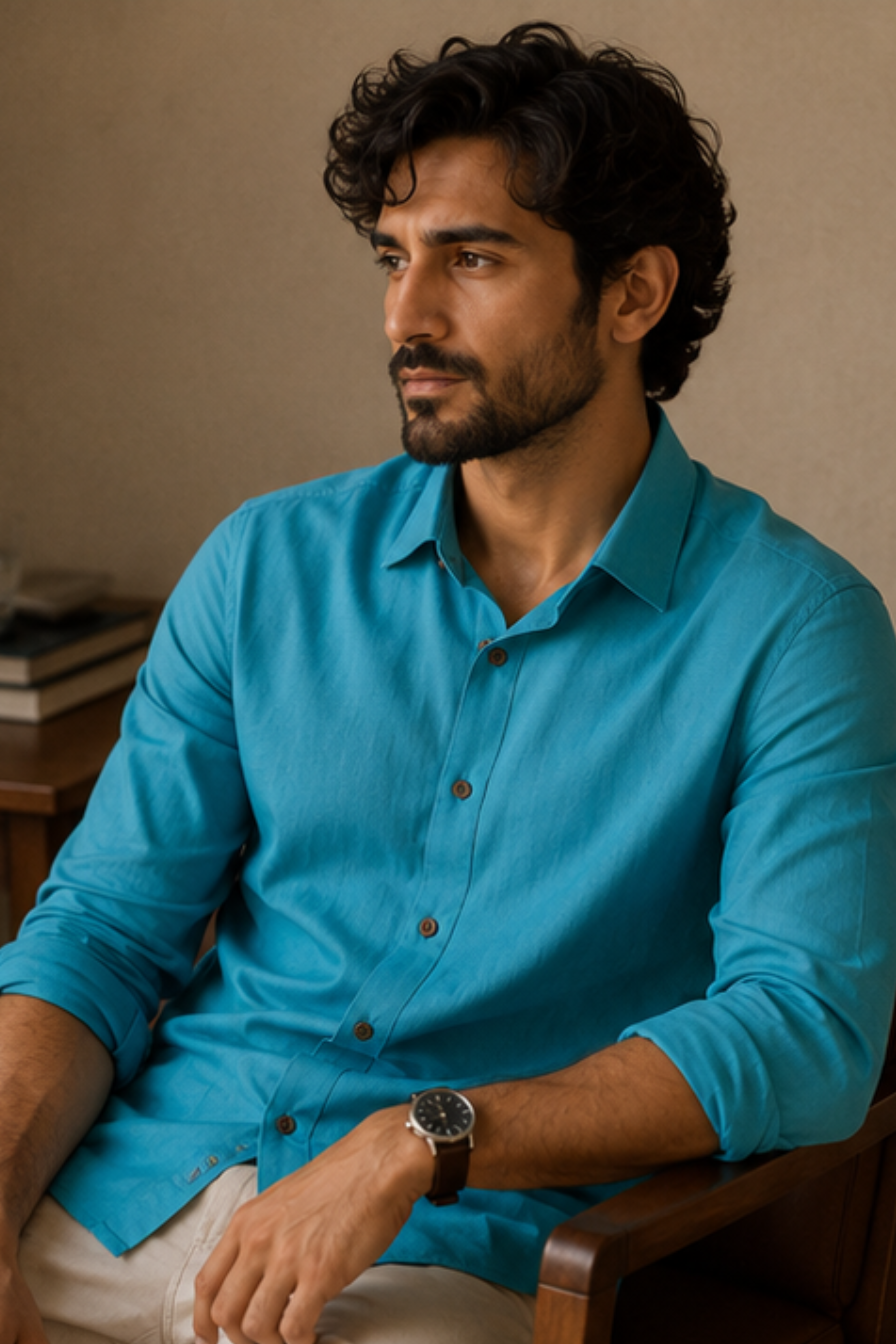 Imperial Aqua Modal Satin Spread Collar Shirt for Men – Full Sleeve Sustainable Shirt