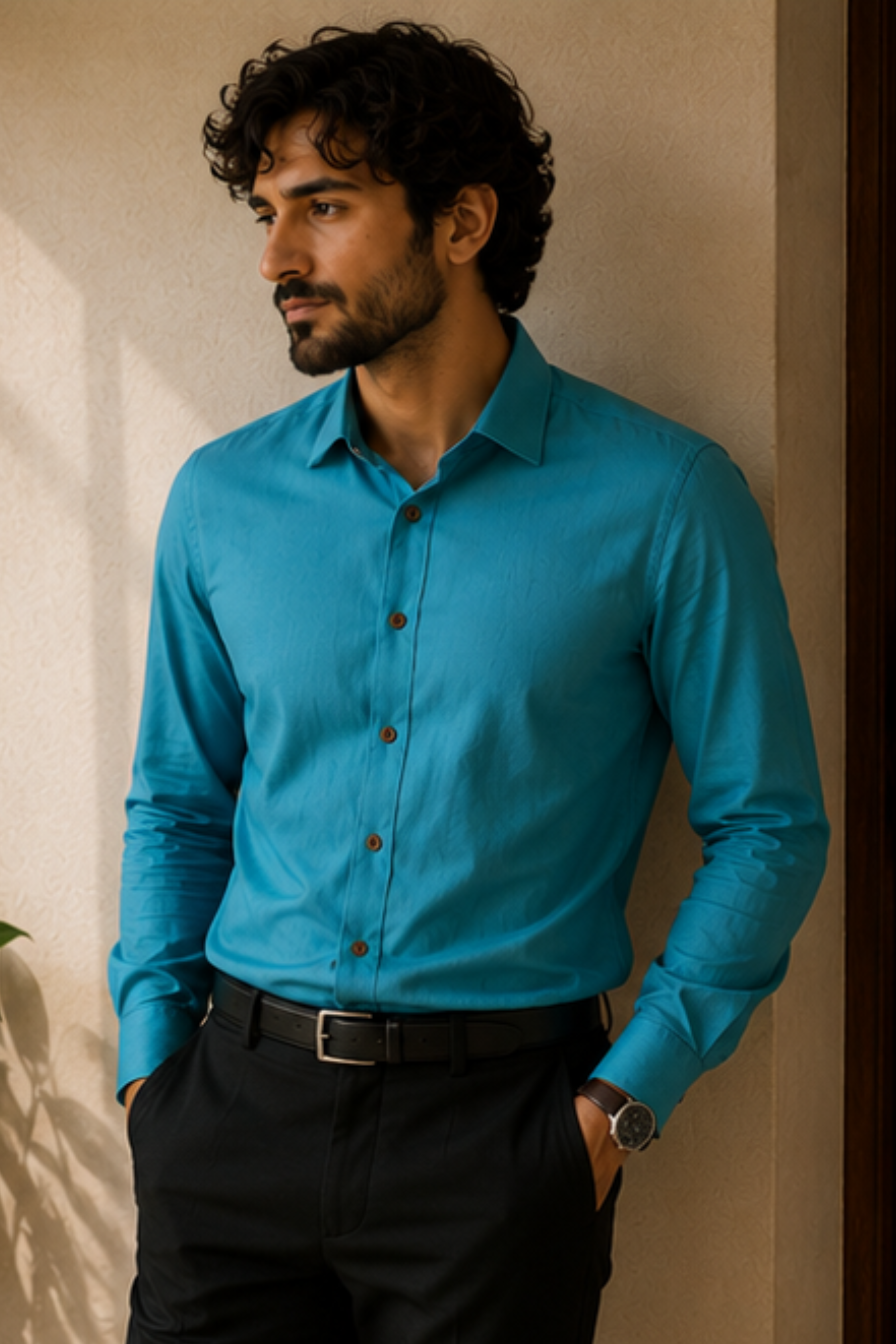 Imperial Aqua Modal Satin Spread Collar Shirt for Men – Full Sleeve Sustainable Shirt