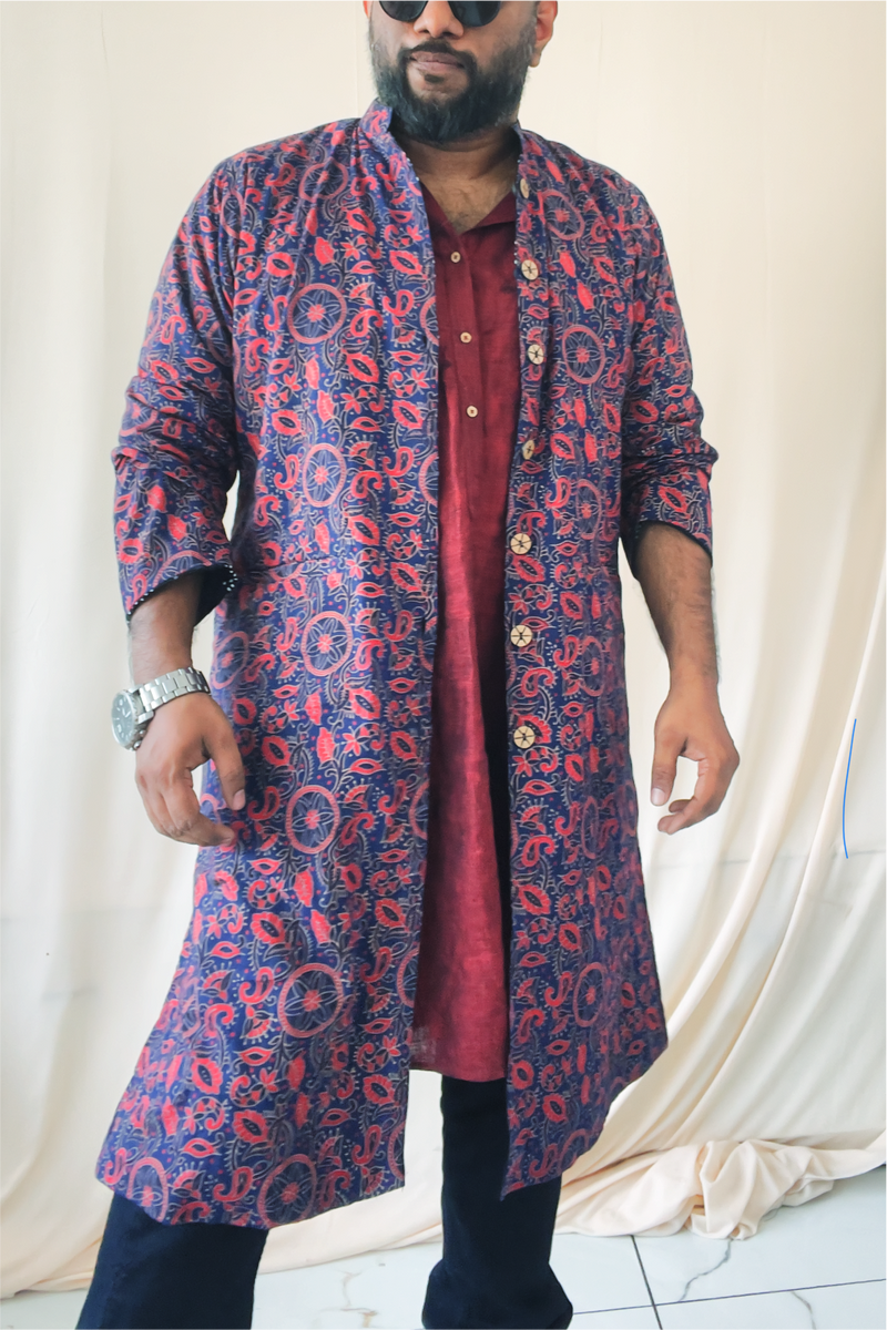 Mehfil Ajrakh-Dabu Reversible Jacket Kurta