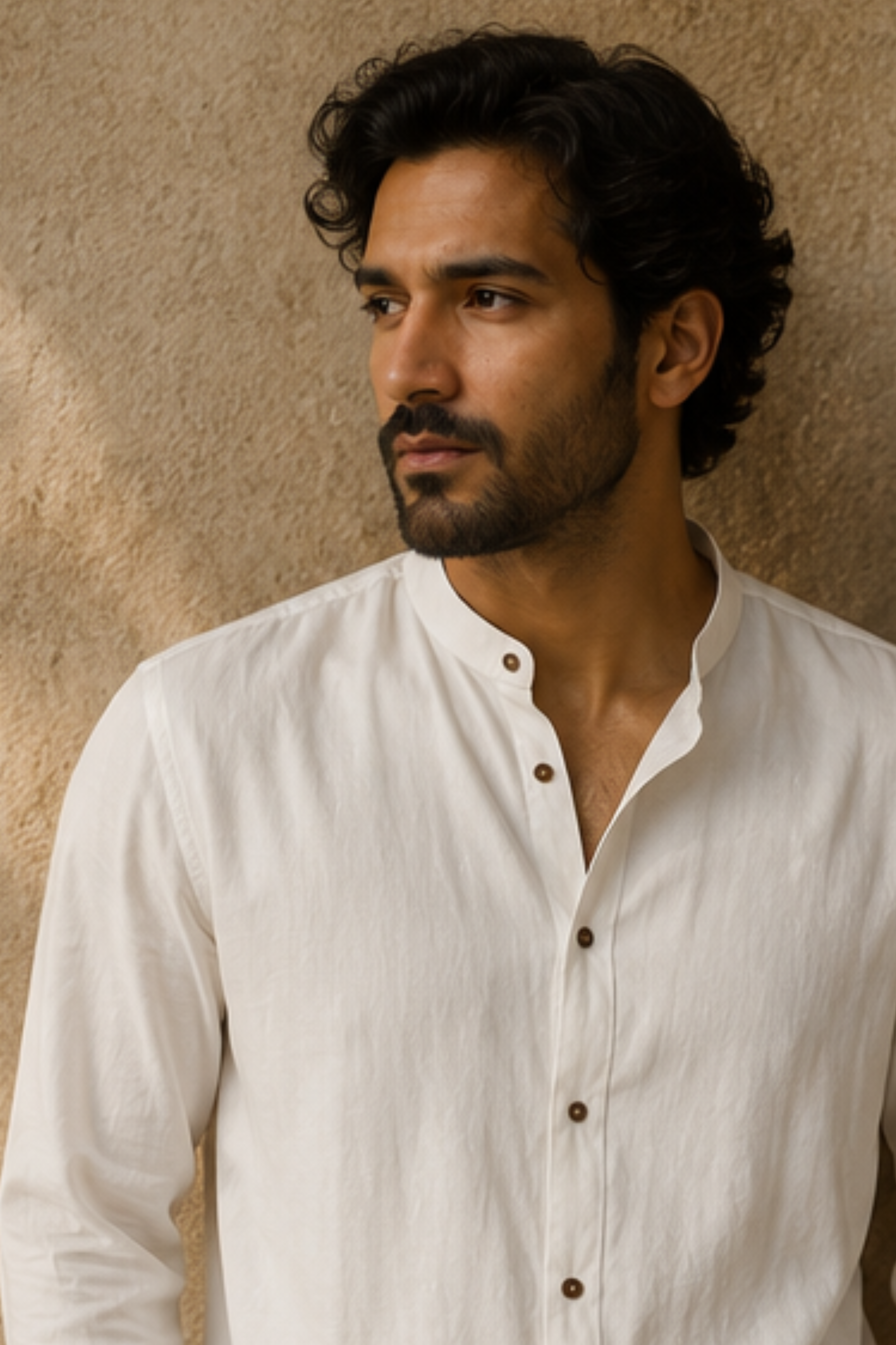 Serene Ayurvedic Cotton Shirt with Chinese Collar – Off White Full Sleeve Cotton Shirt for Men
