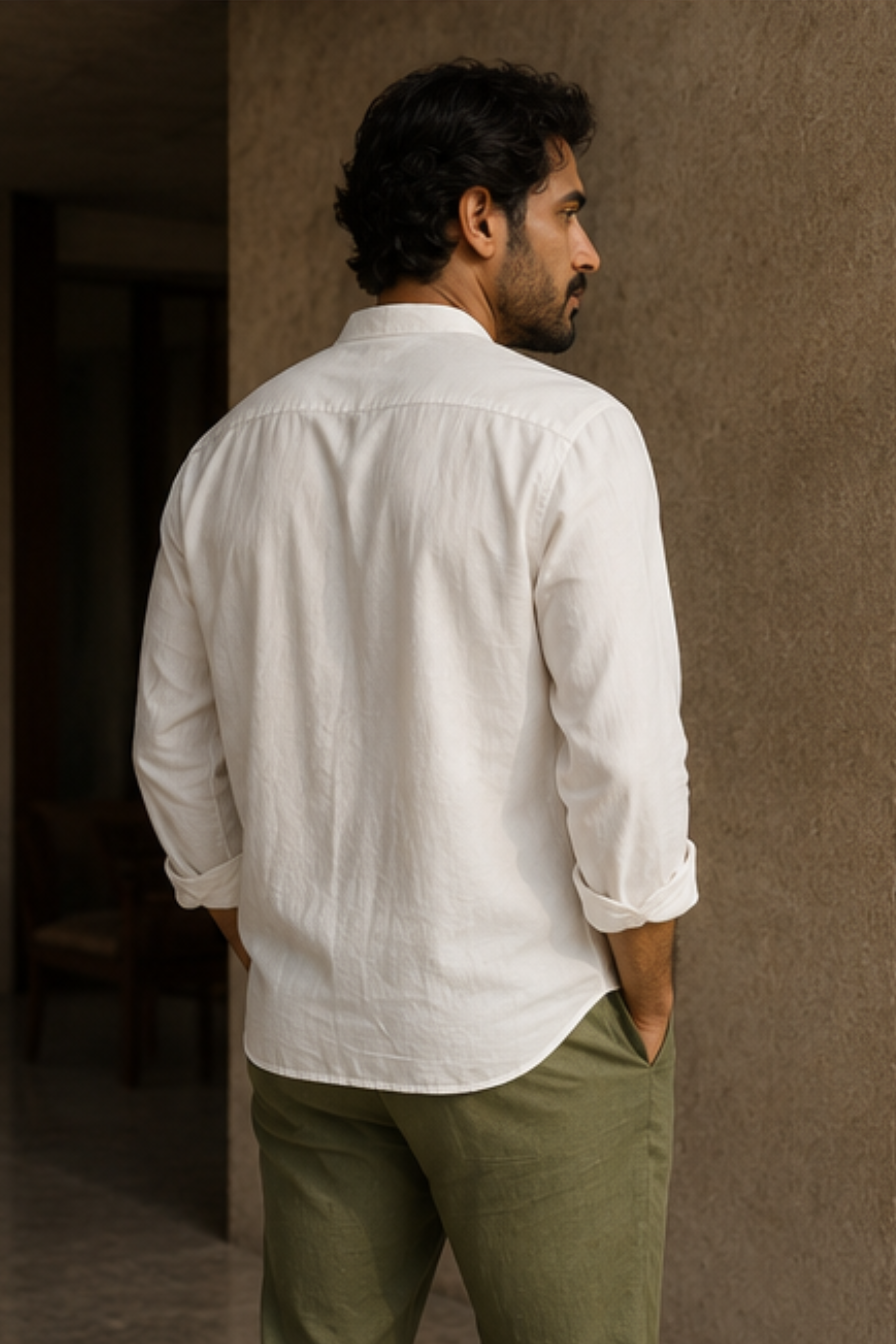 Serene Ayurvedic Cotton Shirt with Chinese Collar – Off White Full Sleeve Cotton Shirt for Men