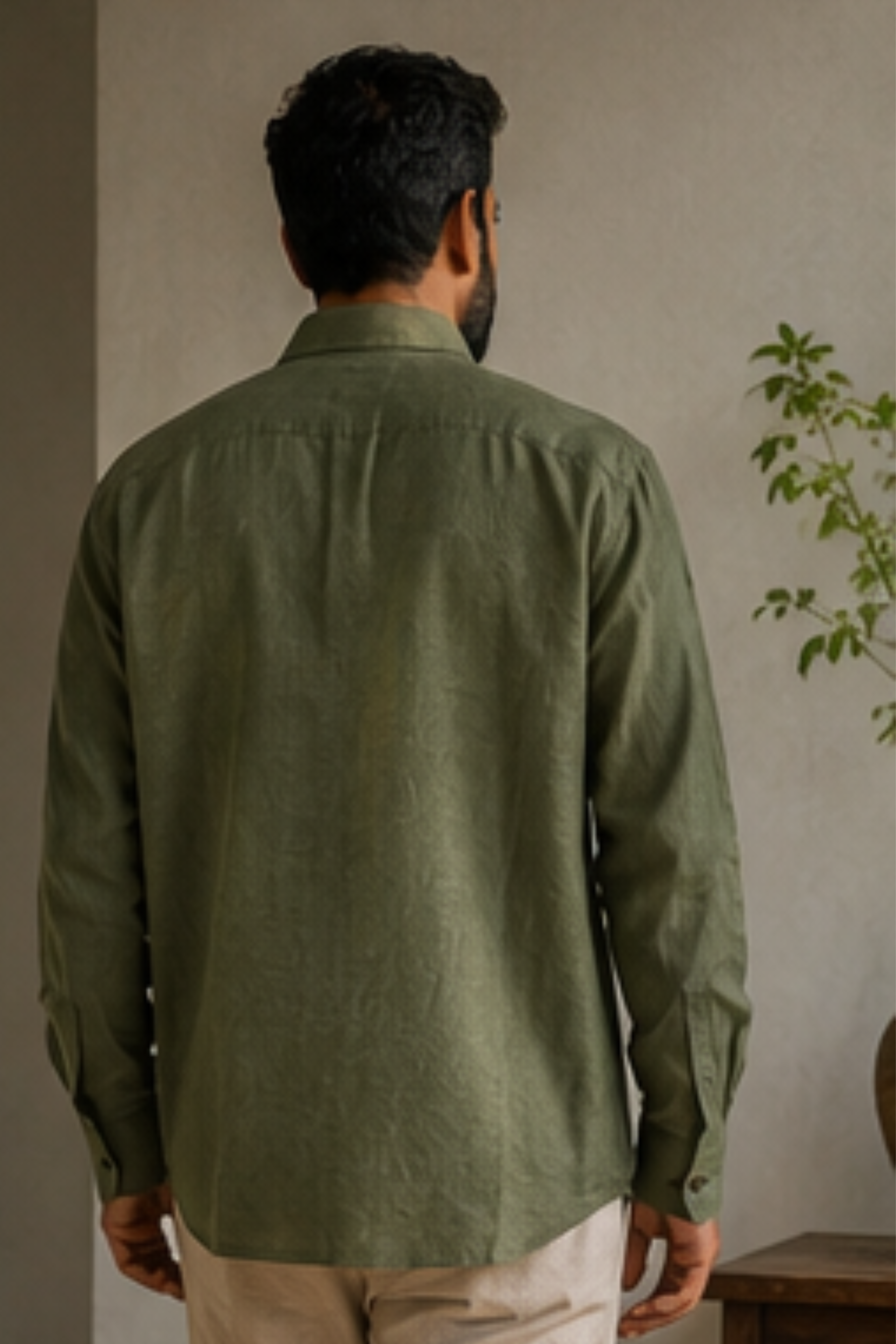 Harmony Olive Branch Hemp Shirt with Spread Collar – Premium Full Sleeve Shirt for Men