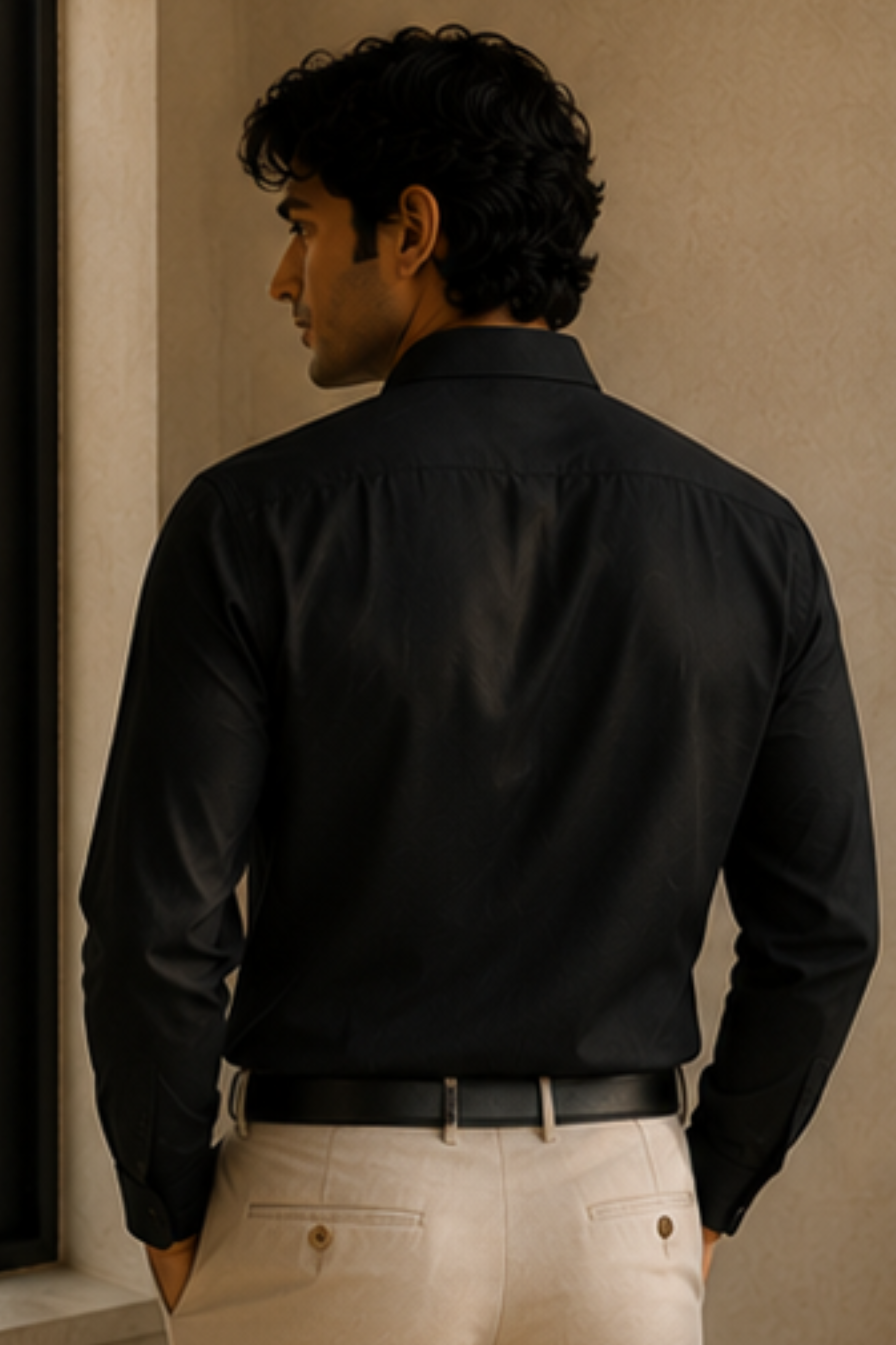 Imperial Charcoal Black Modal Satin Spread Collar Shirt for Men – Full Sleeve Sustainable Shirt