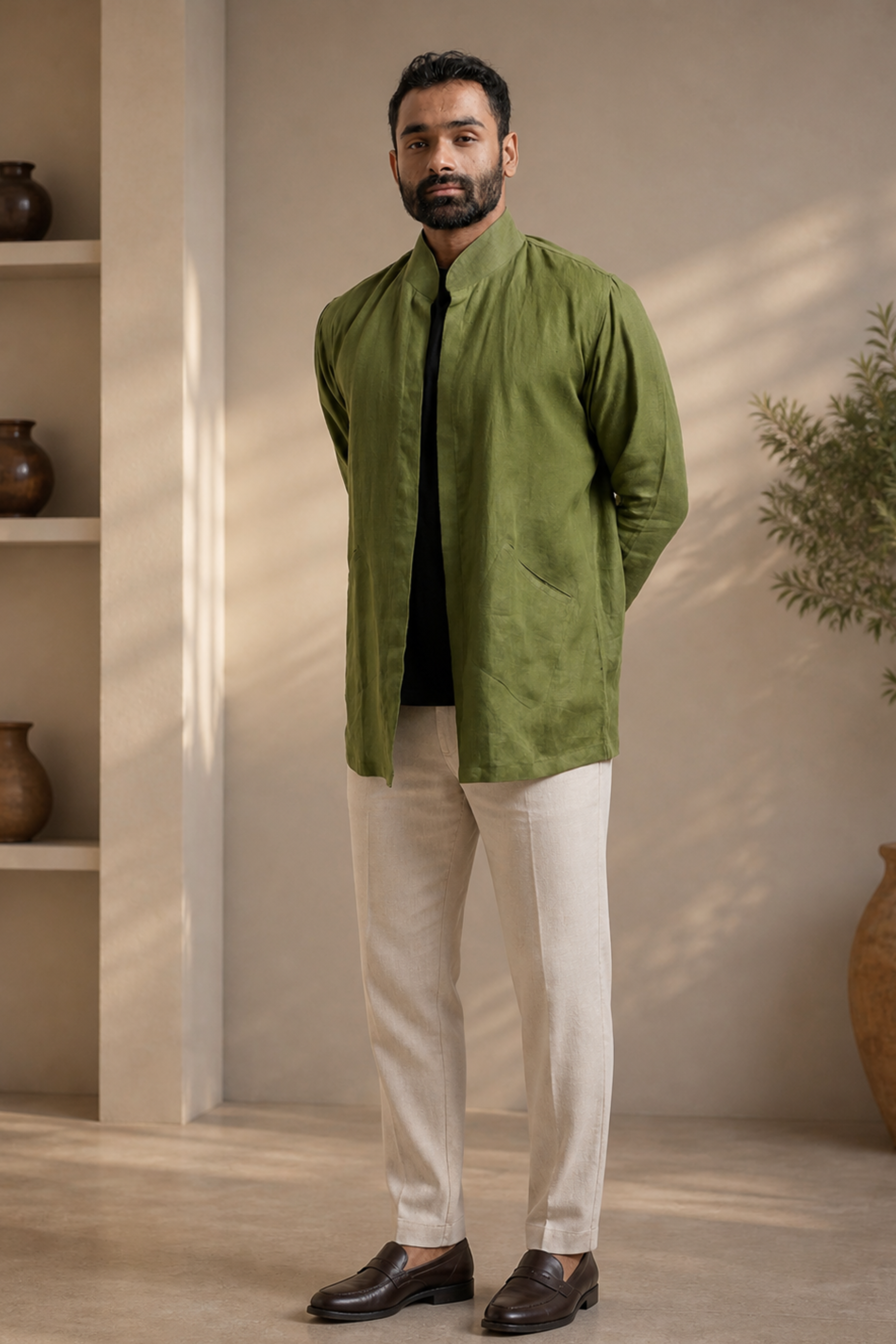 Majestic Olive Branch Hemp Overlay – Sustainable Hemp Layering Jacket for Men