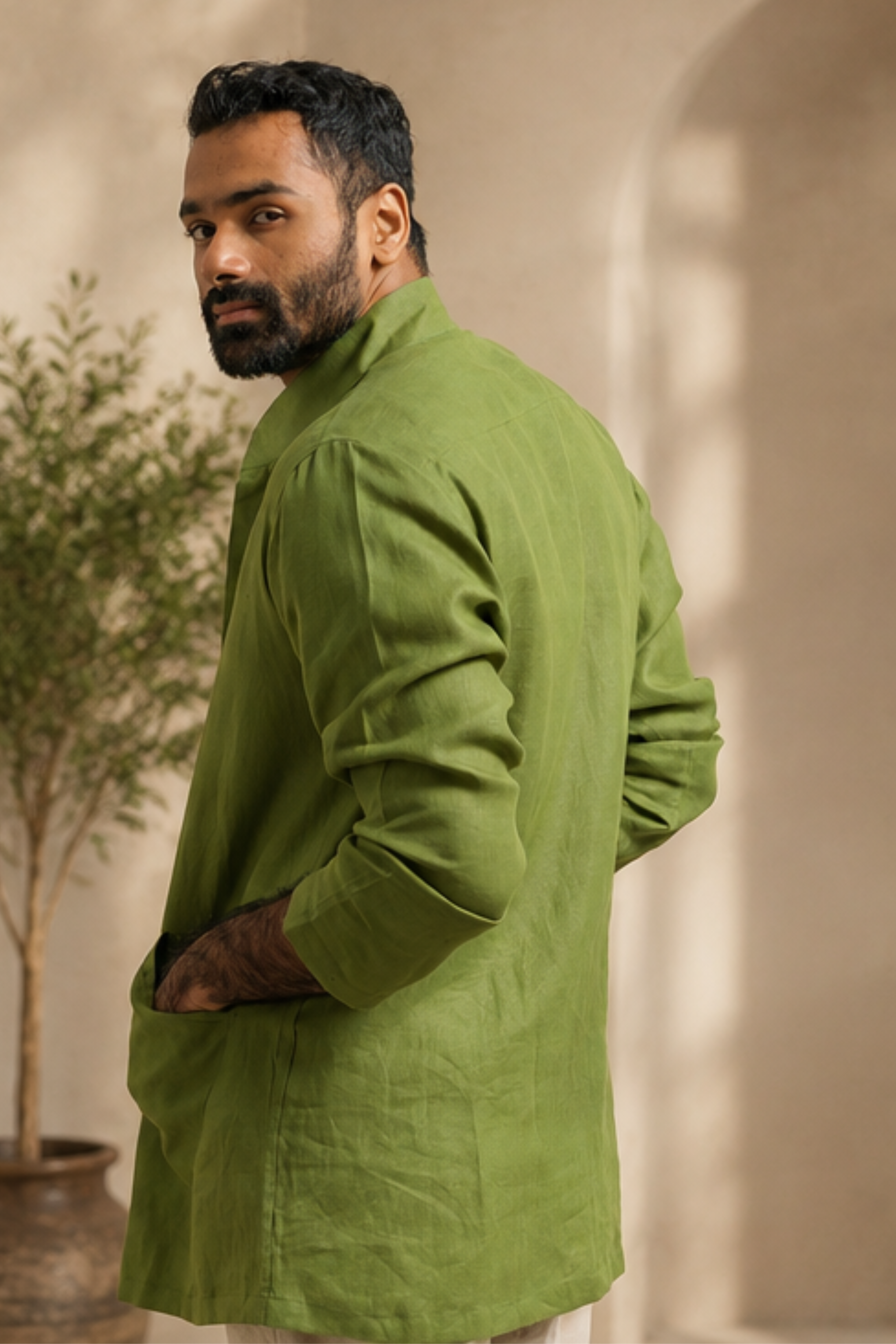 Majestic Olive Branch Hemp Overlay – Sustainable Hemp Layering Jacket for Men
