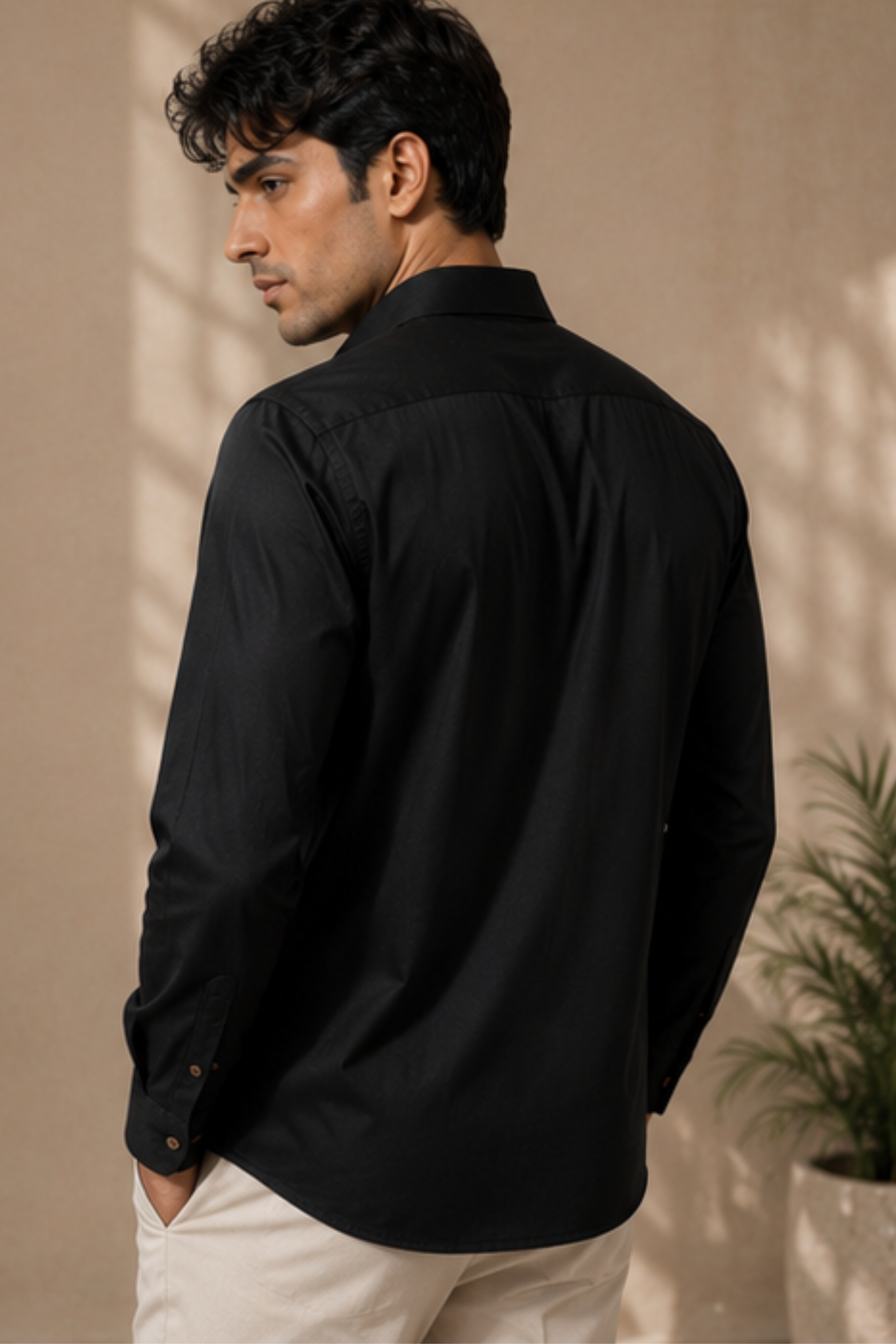 Noir Tencel™ Satin Tuxedo Shirt – Jet Black Full Sleeve Shirt for Men