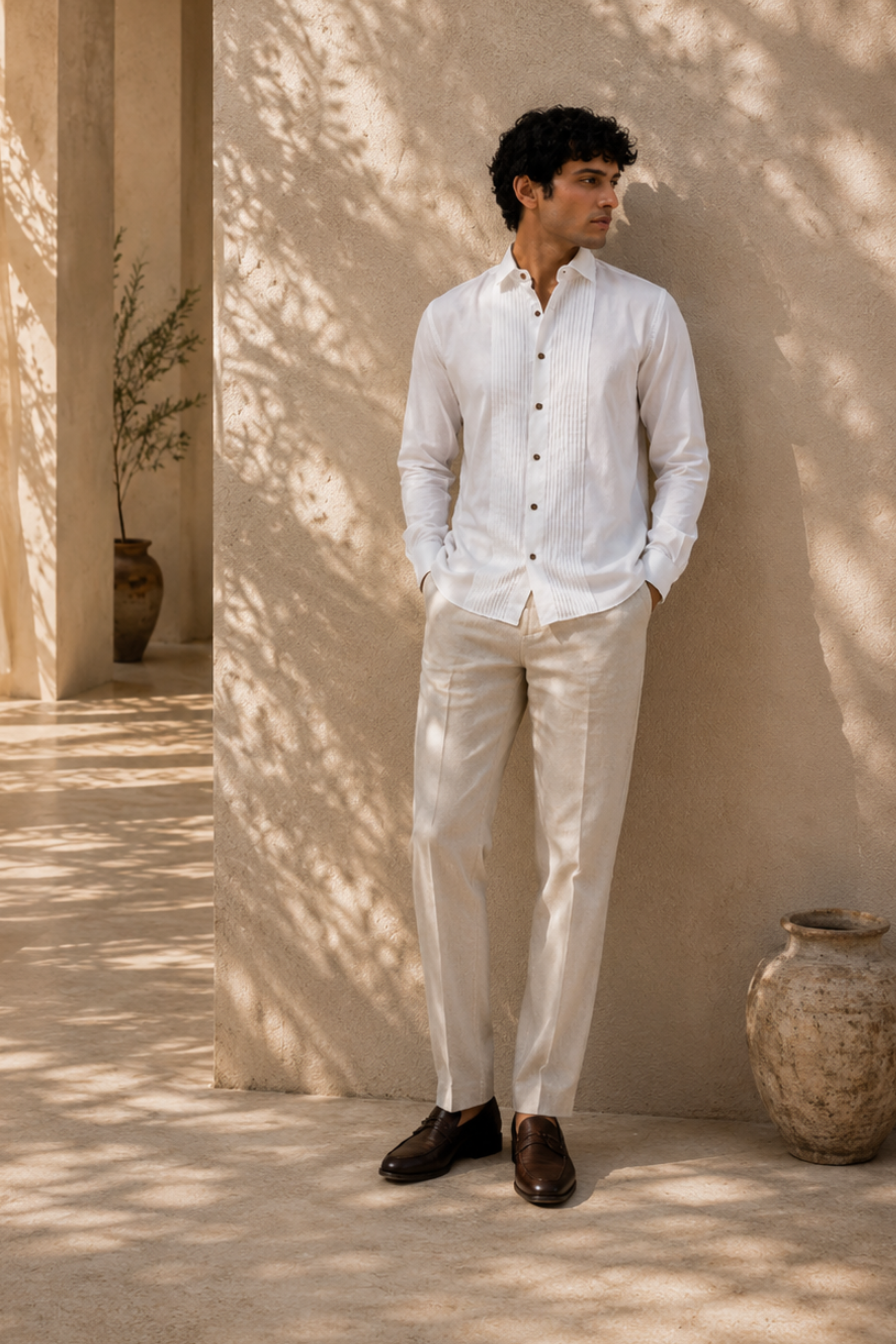 Noir Tencel™ Satin Tuxedo Shirt – Optic White Full Sleeve Shirt for Men
