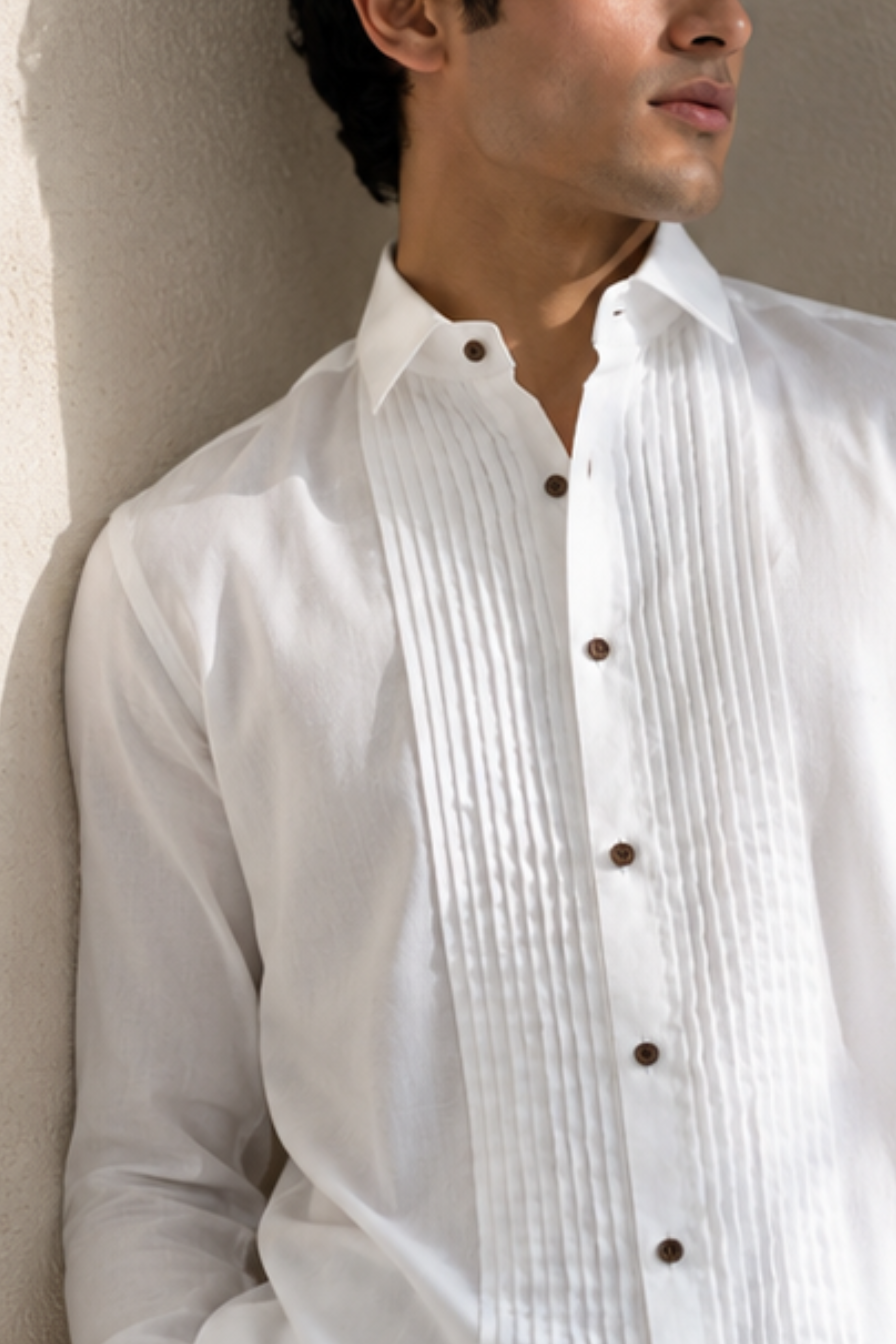 Noir Tencel™ Satin Tuxedo Shirt – Optic White Full Sleeve Shirt for Men