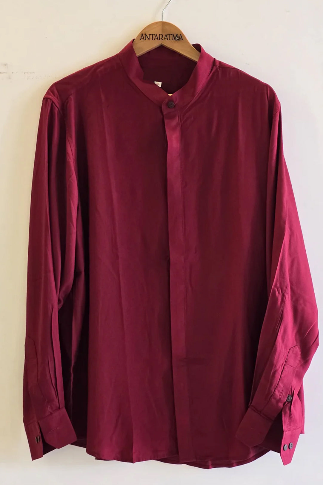 Royal Maroon Modal Satin Chinese Collar Shirt