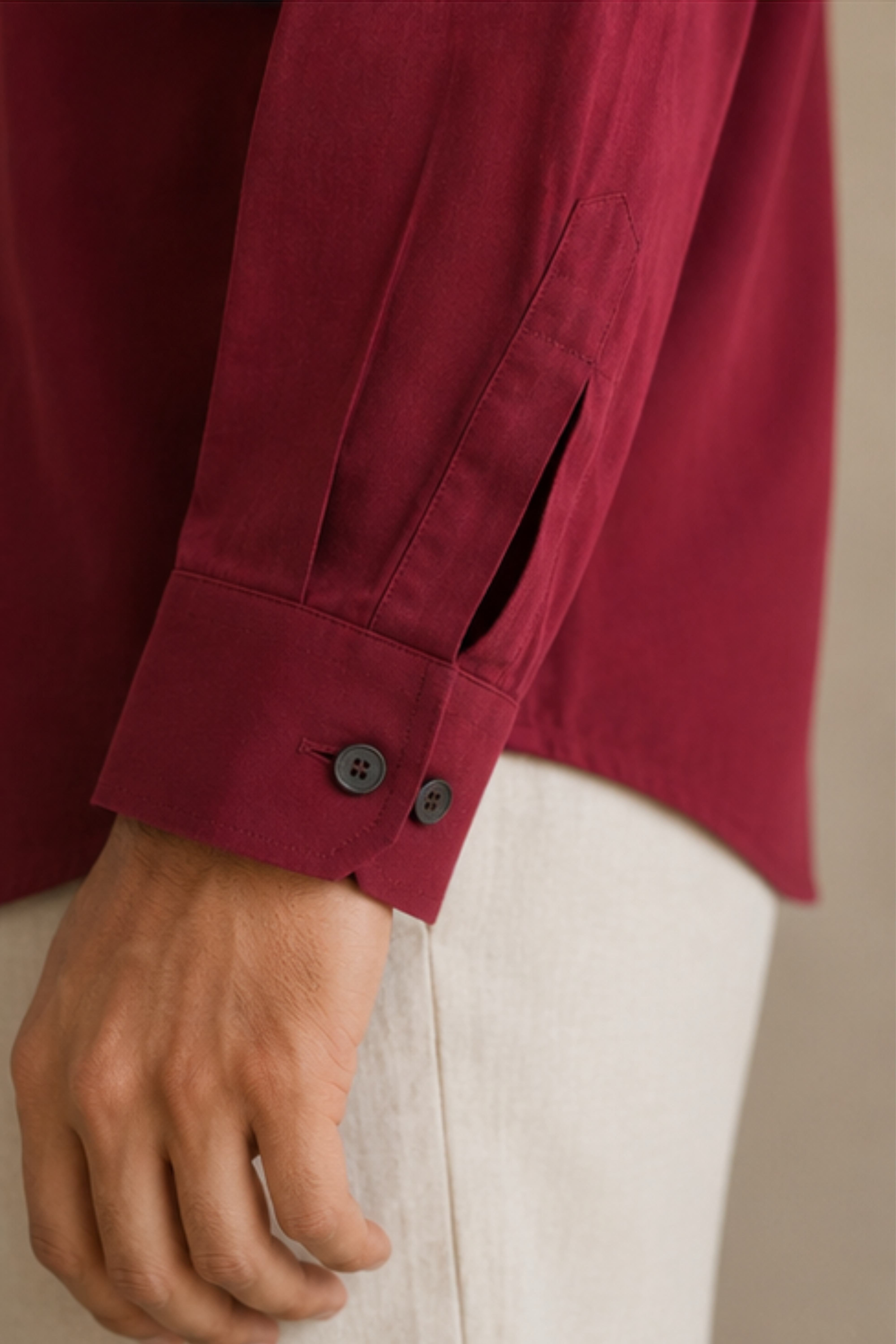Imperial Royal Maroon Modal Satin Chinese Collar Shirt for Men – Full Sleeve Sustainable Shirt