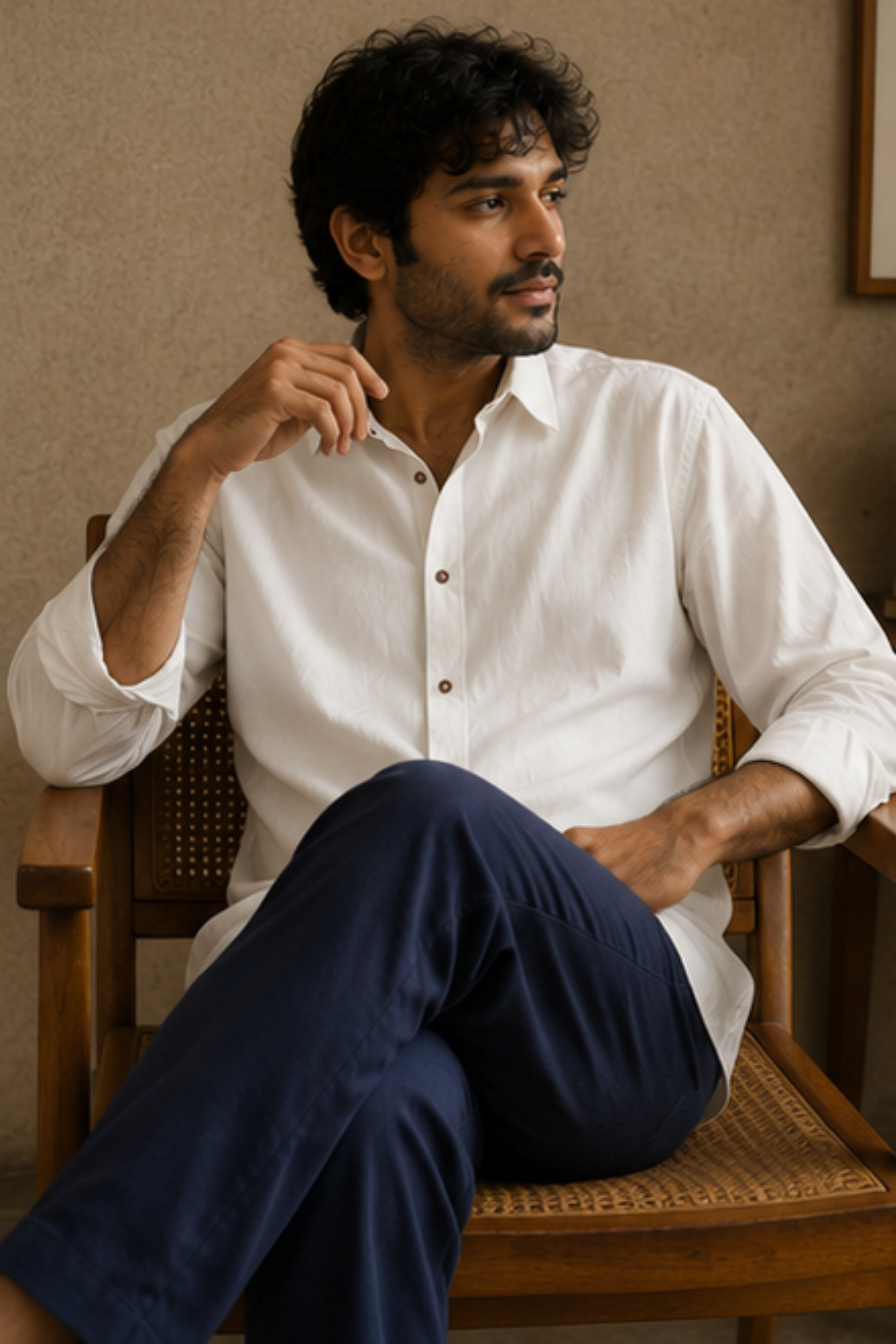 Serene Ayurvedic Cotton Shirt with Spread Collar – Off White Full Sleeve Cotton Shirt for Men