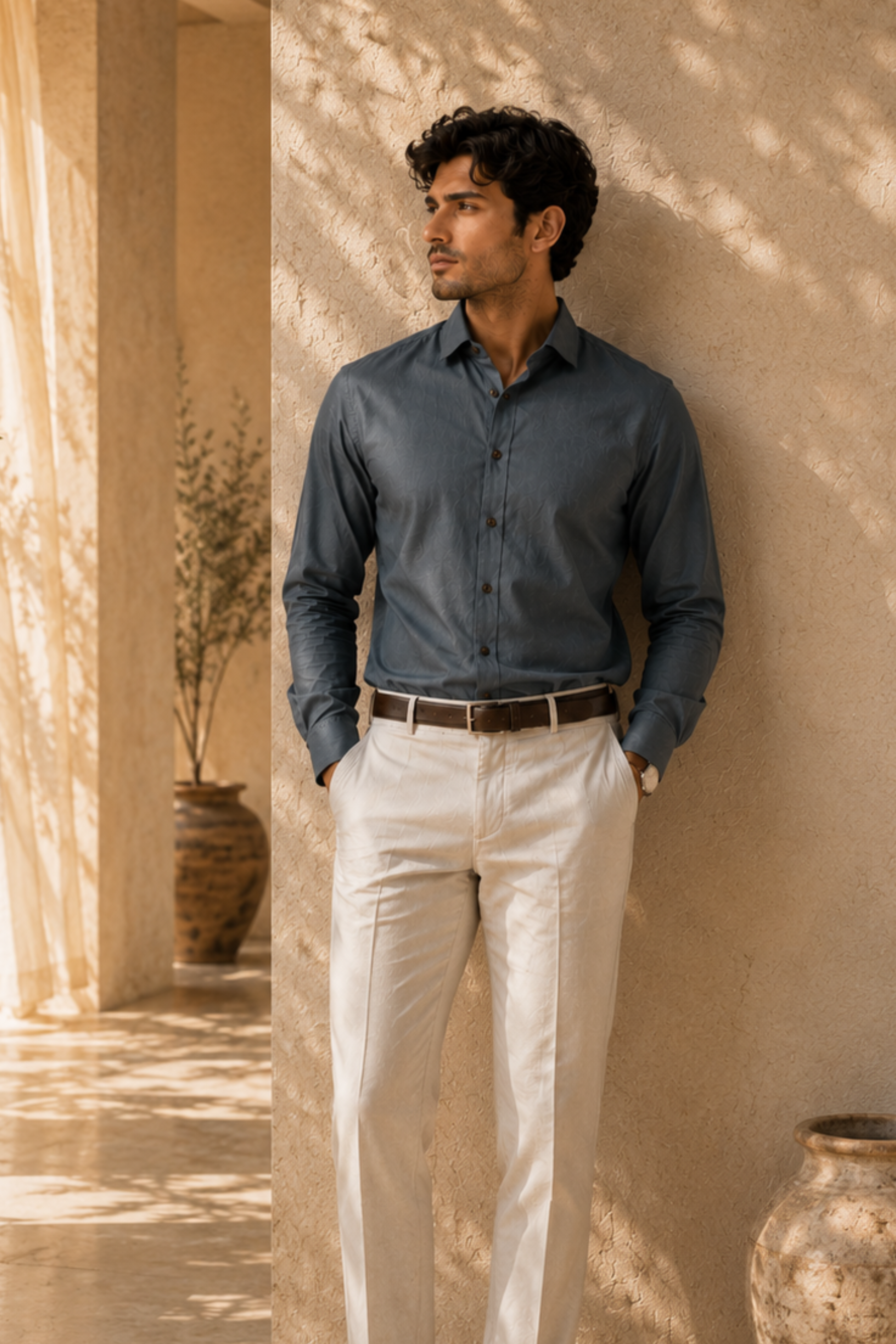 Strata Tencel™ Flax Spread Collar Shirt – Steel Grey Cotton Linen Blend Full Sleeve Shirt for Men