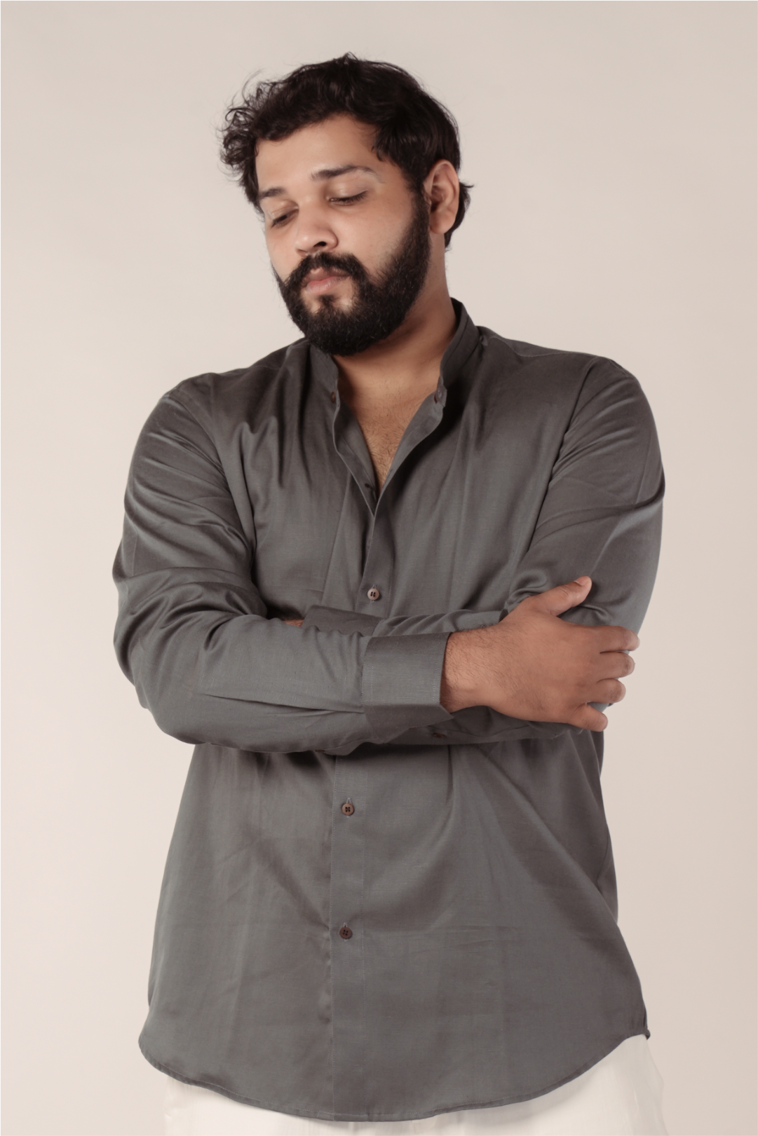 Steel Grey Tencel™ Shirt with Chinese Collar