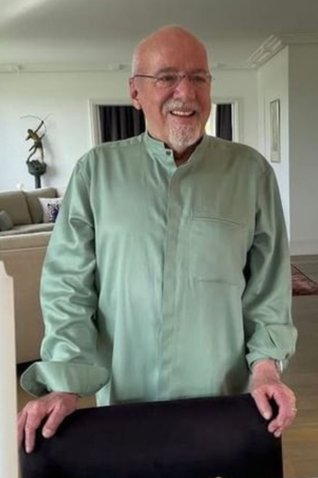 Pastel Green Tencel™ Shirt with Chinese Collar