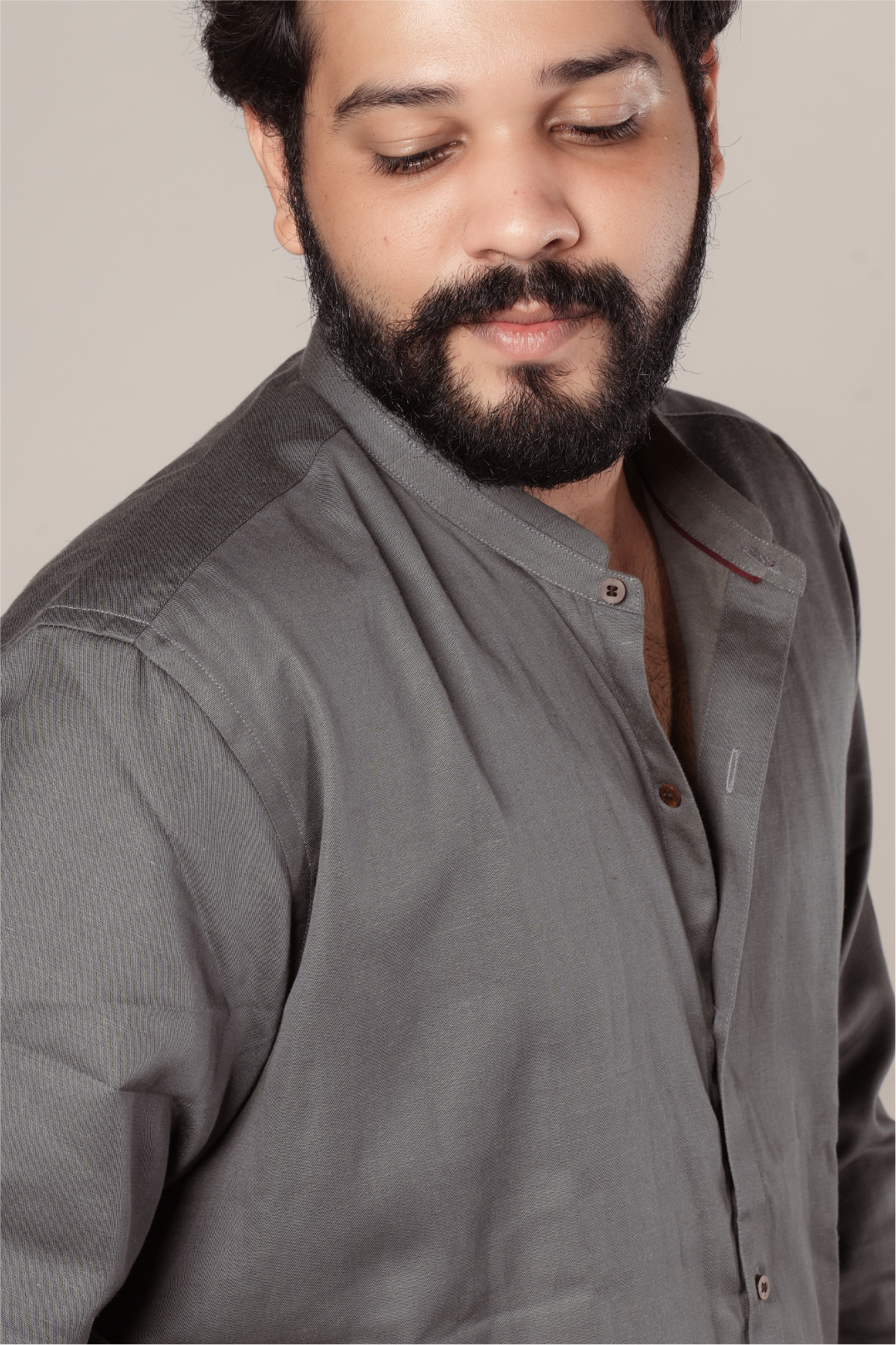 Steel Grey Tencel™ Shirt with Chinese Collar