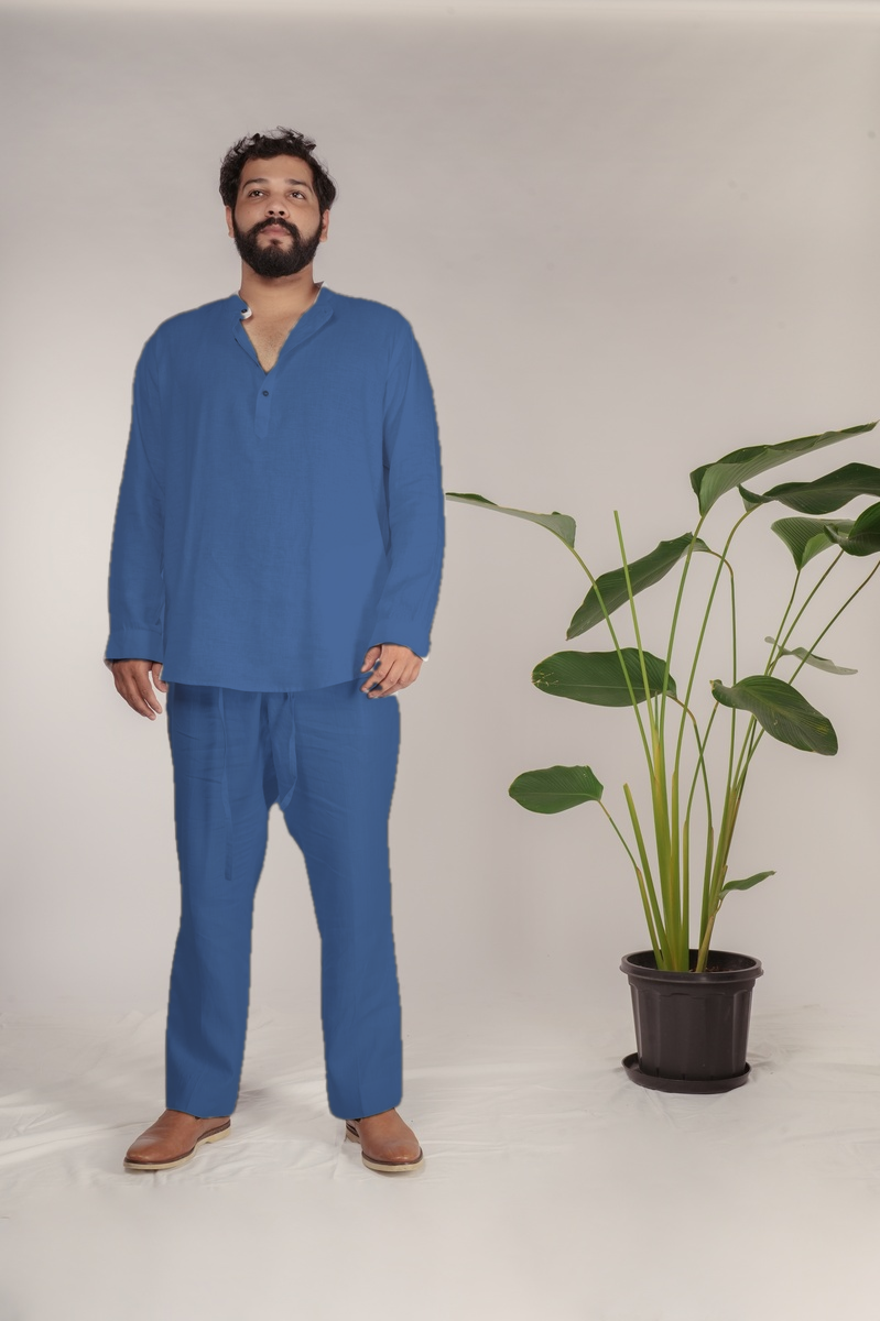 Midnight Blue Breeze Hemp Lounge Set Kurta + Trousers