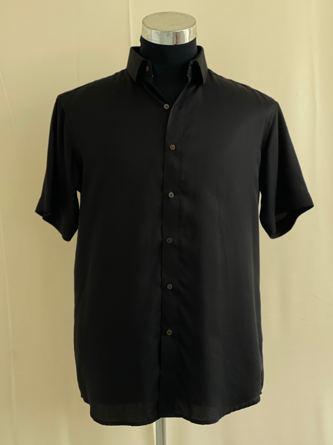 Jet Black Half-Sleeved Tencel™ Satin Shirt