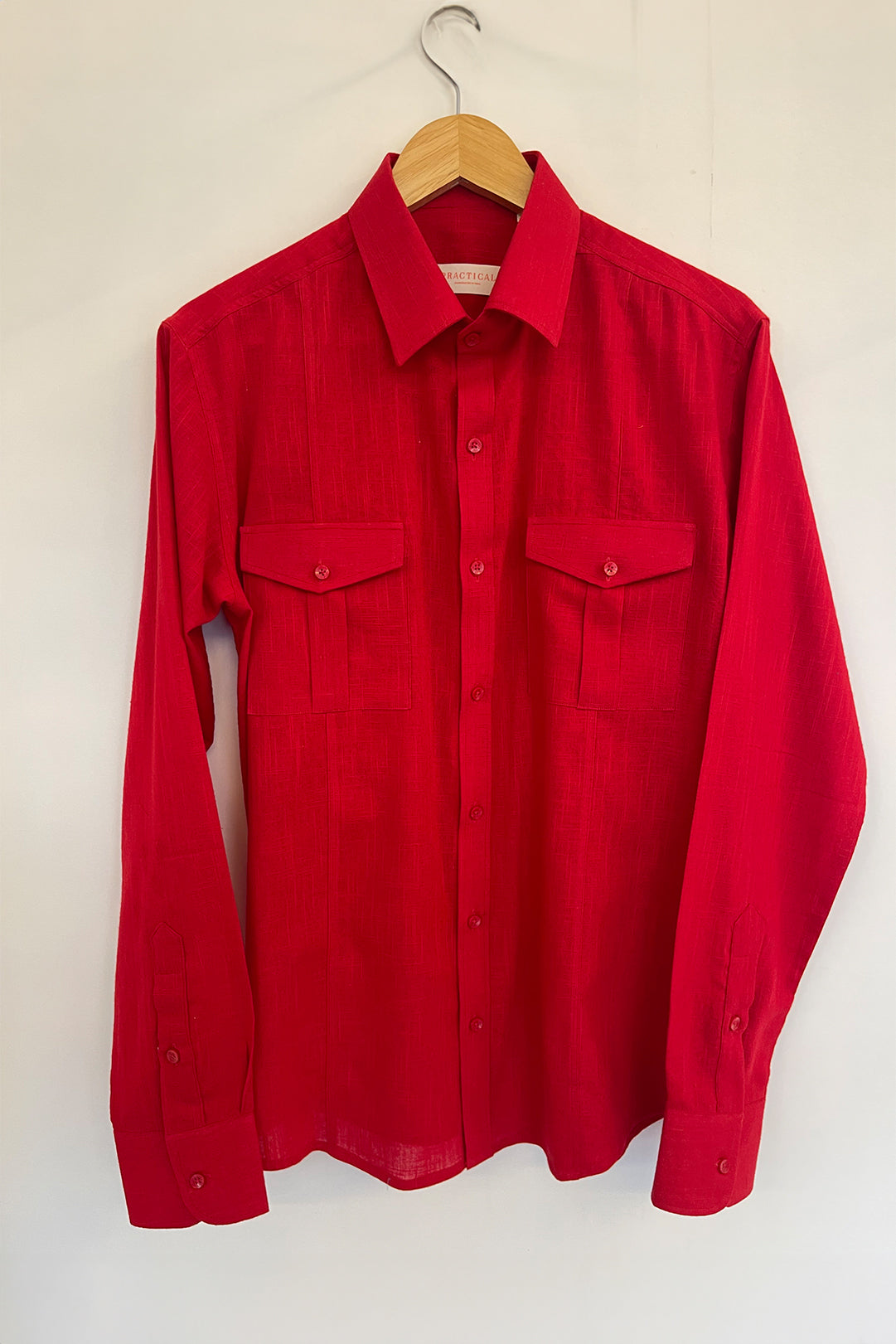 Gabriel Slub Cotton Shirt in Bright Red