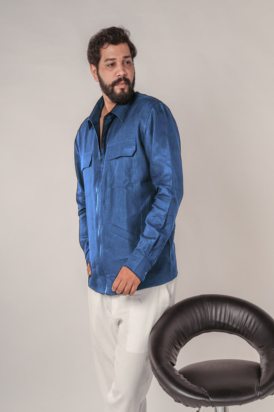 Midnight Blue Nomad Hemp Shacket with Zipper