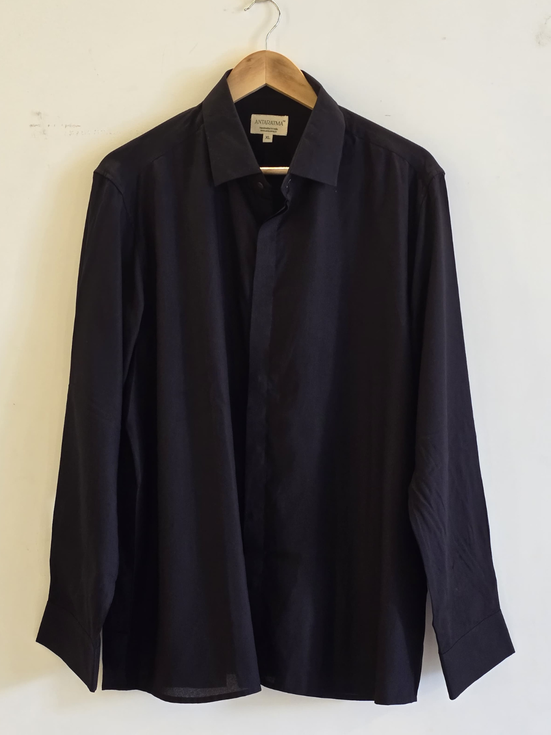 Charcoal Black Modal Satin Spread Collar Shirt