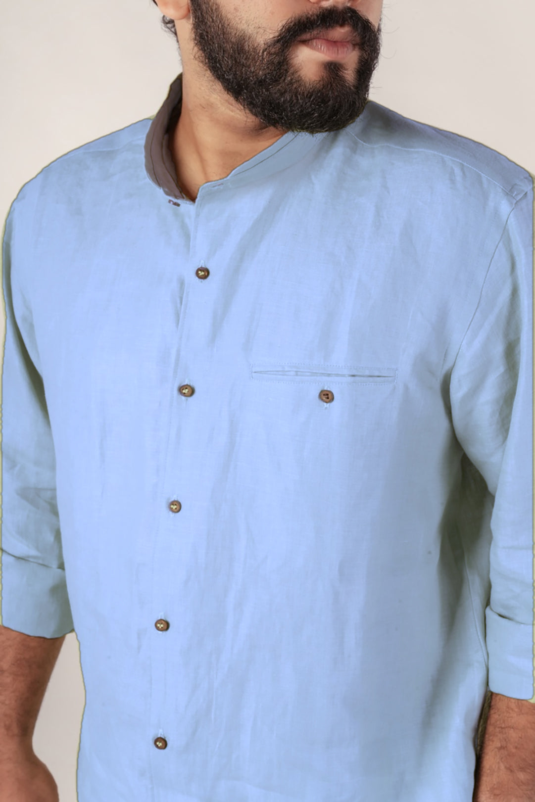 Blueberry Harmony Hemp Shirt with Mandarin Collar