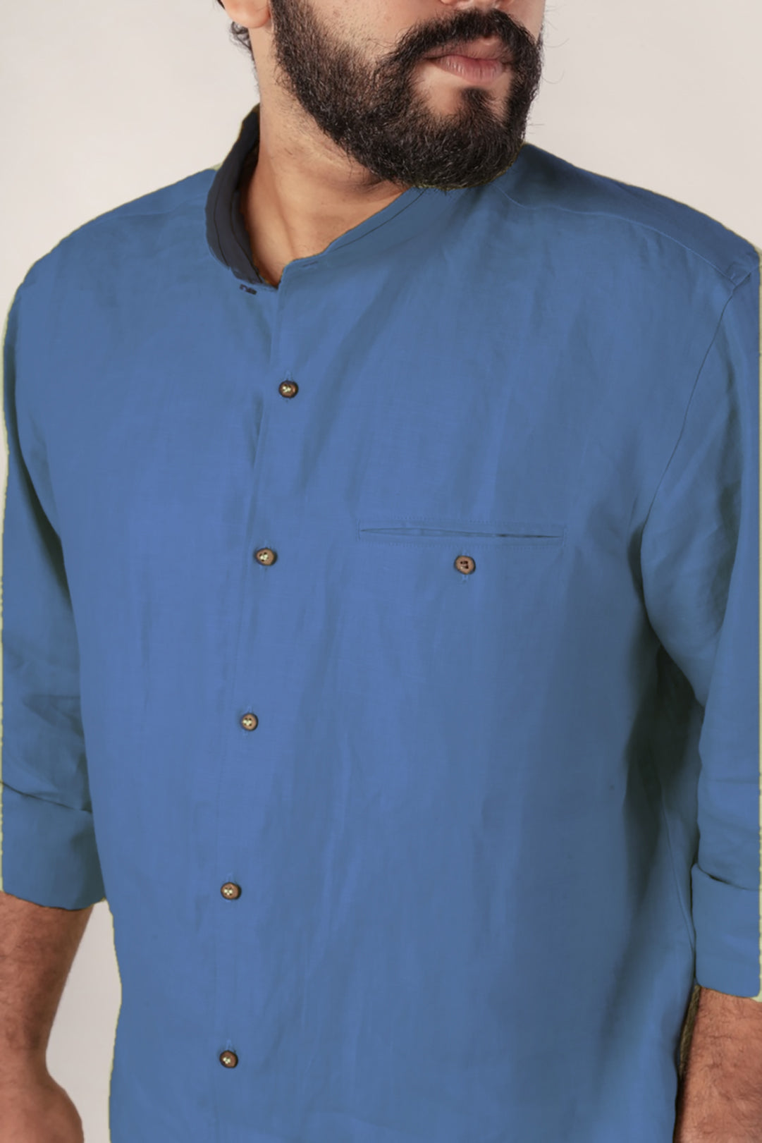 Midnight Blue Harmony Hemp Shirt with Mandarin Collar