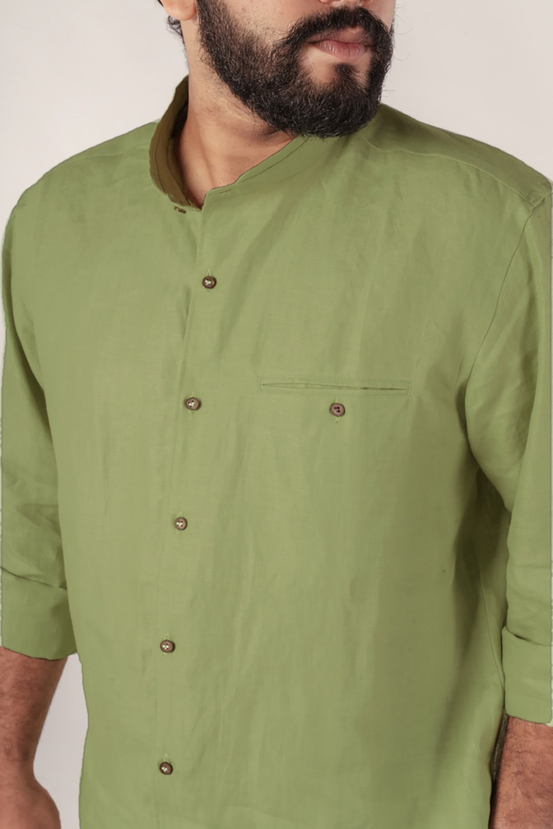 Olive Branch Harmony Hemp Shirt with Mandarin Collar