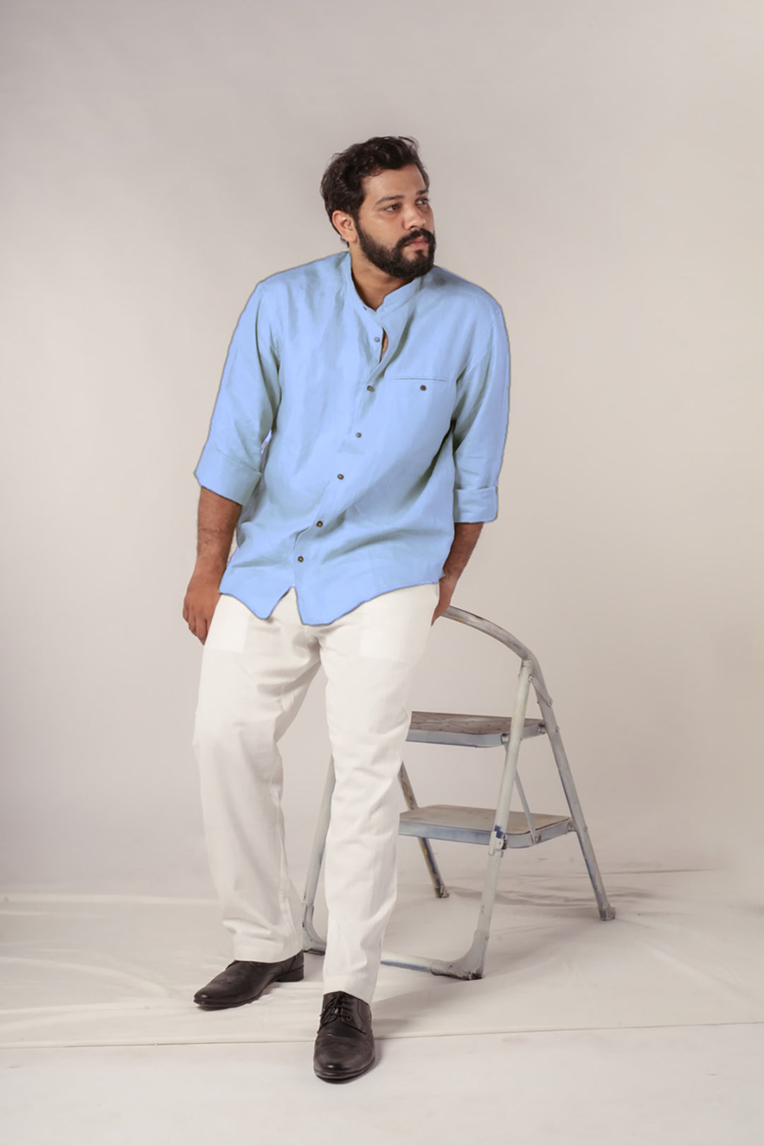 Blueberry Harmony Hemp Shirt with Mandarin Collar