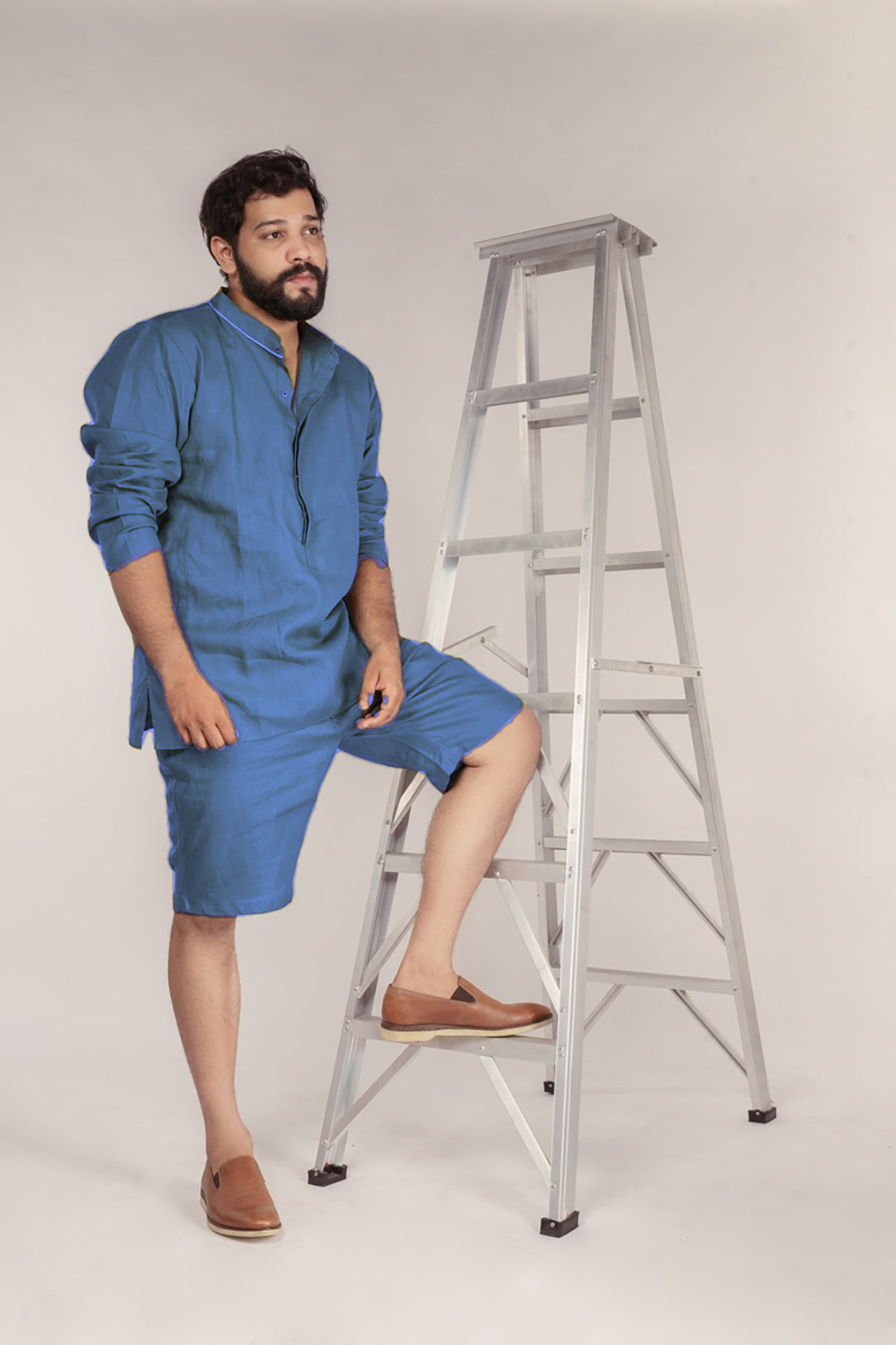 Midnight Blue Breeze Hemp Lounge Set Kurta + Shorts