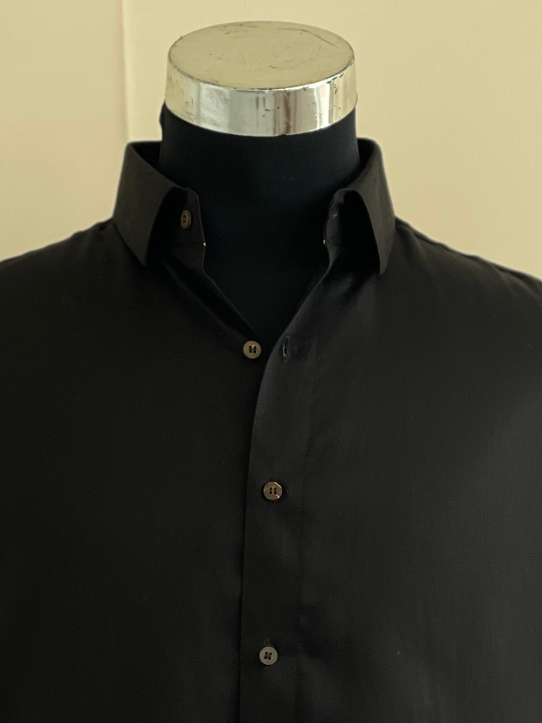 Jet Black Half-Sleeved Tencel™ Satin Shirt