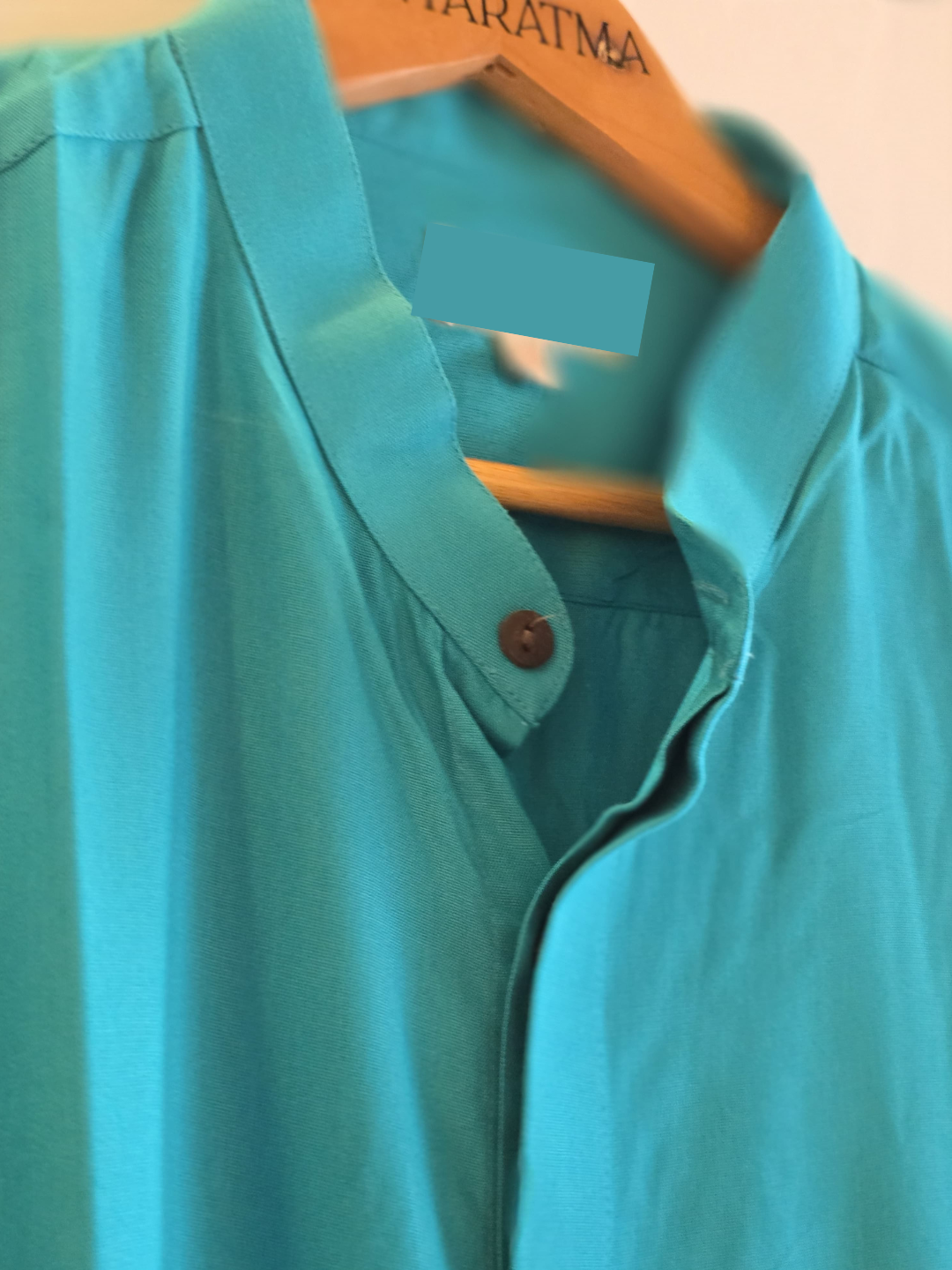 Aqua Modal Satin Chinese Collar Shirt