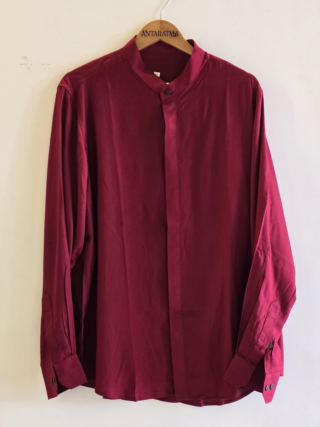 Royal Maroon Modal Satin Chinese Collar Shirt