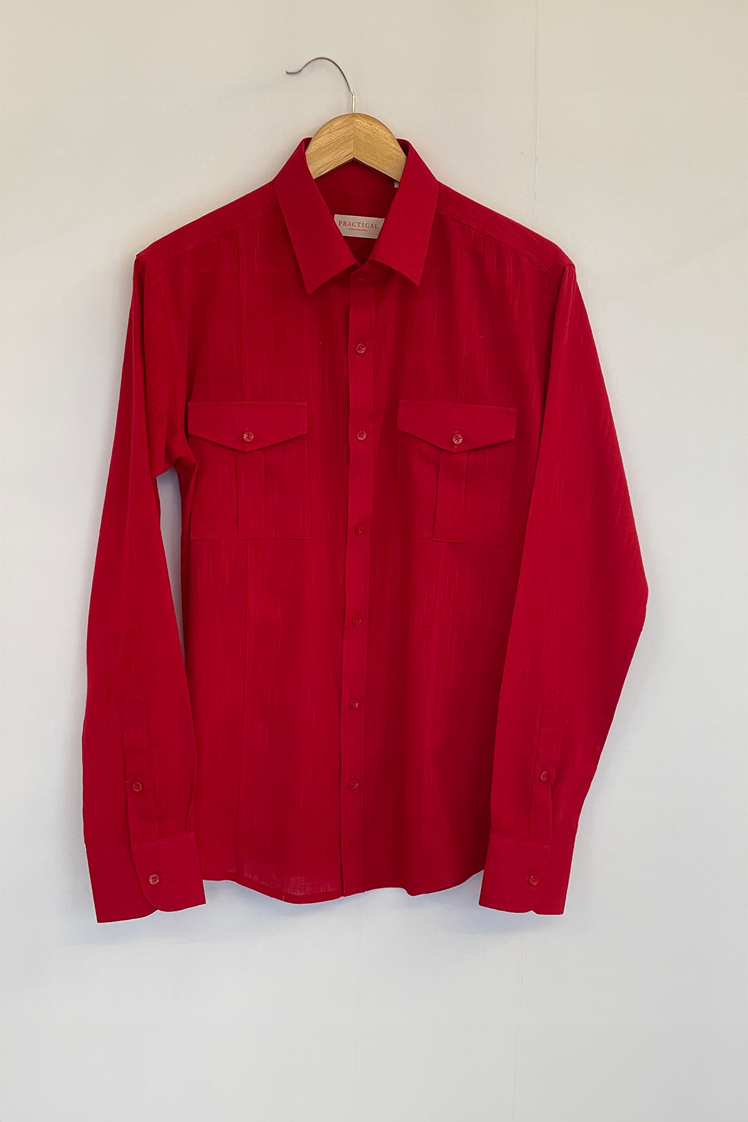 Gabriel Slub Cotton Shirt in Bright Red