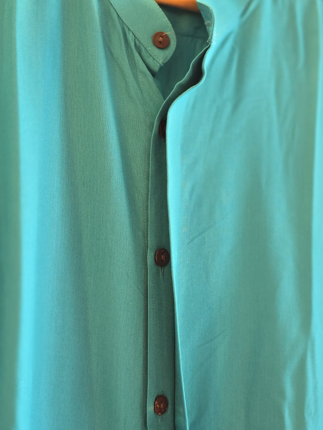 Aqua Modal Satin Chinese Collar Shirt