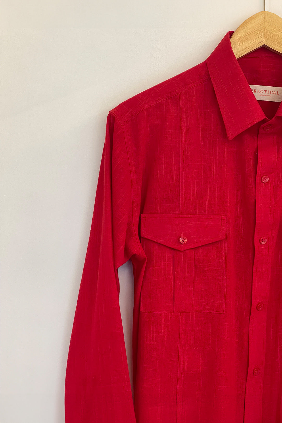 Gabriel Slub Cotton Shirt in Bright Red