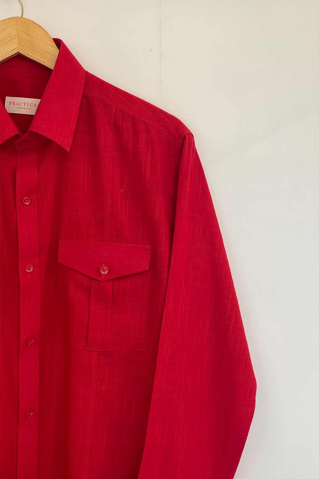 Gabriel Slub Cotton Shirt in Bright Red