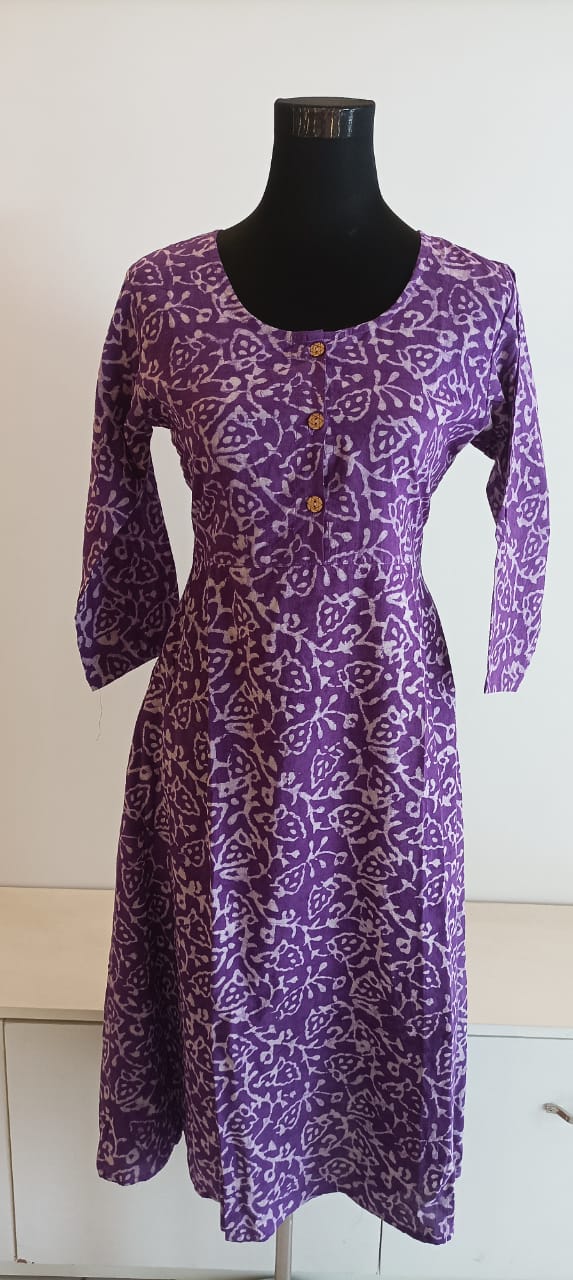 Handblock-printed Midi Dress in Violet