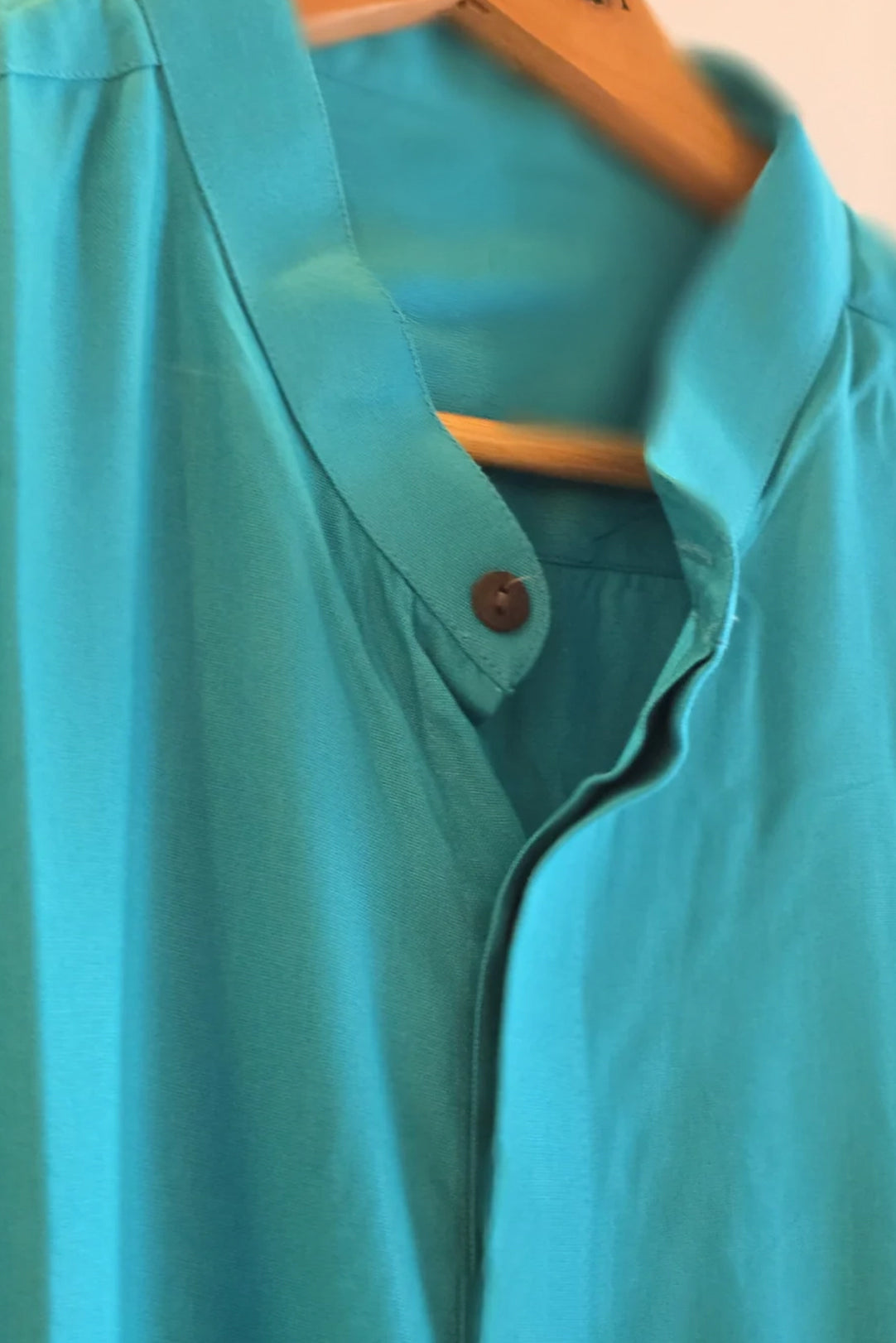 Aqua Modal Satin Chinese Collar Shirt