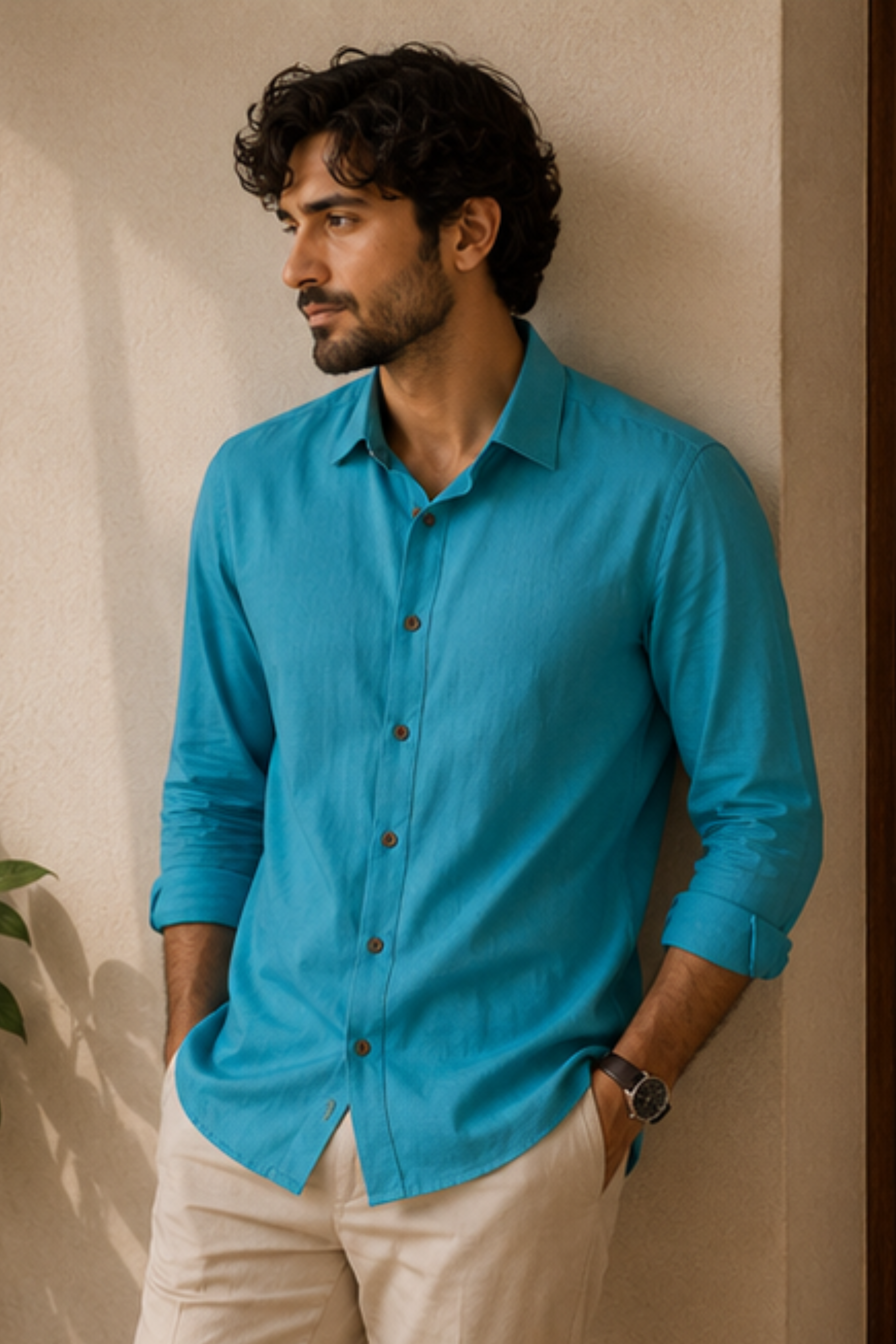 Imperial Aqua Modal Satin Spread Collar Shirt for Men – Full Sleeve Sustainable Shirt