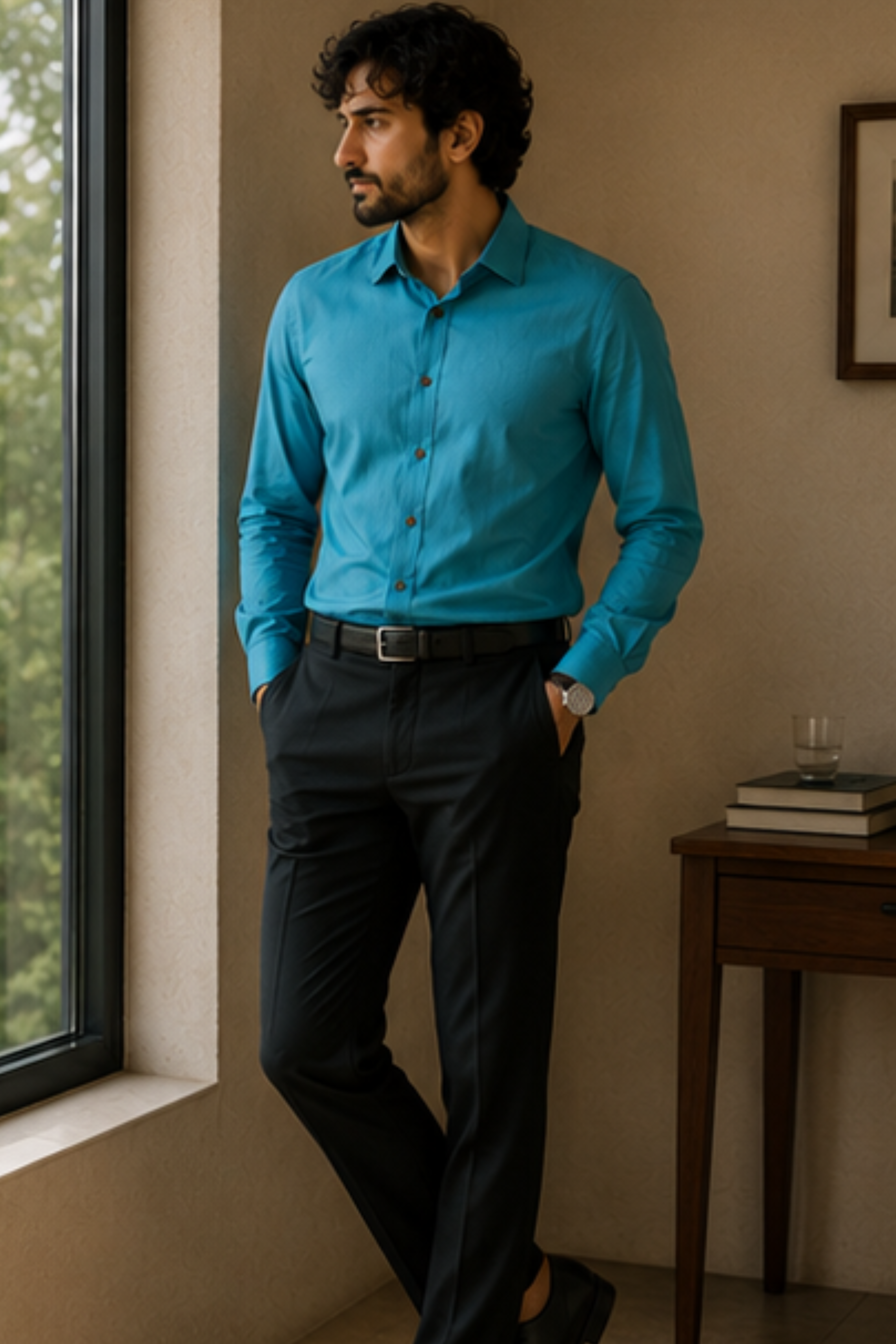 Imperial Aqua Modal Satin Spread Collar Shirt for Men – Full Sleeve Sustainable Shirt