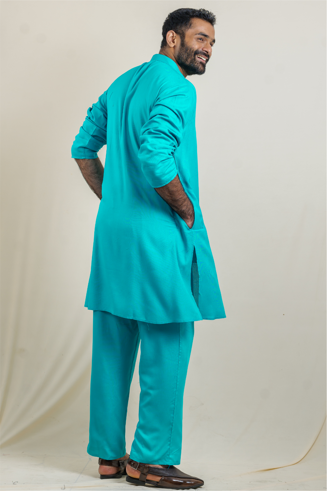 Aqua Ascent Modal Satin Kurta-Pajama Co-ord Set