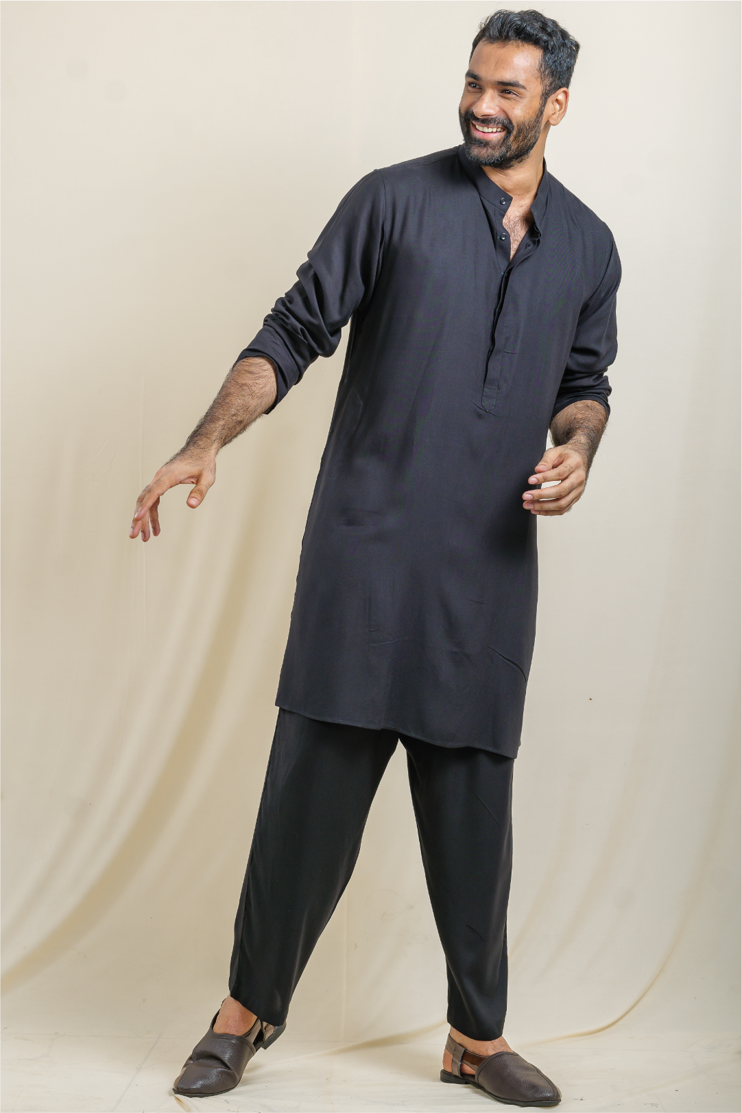 Charcoal Black Ascent Modal Satin Kurta-Pajama Co-ord Set