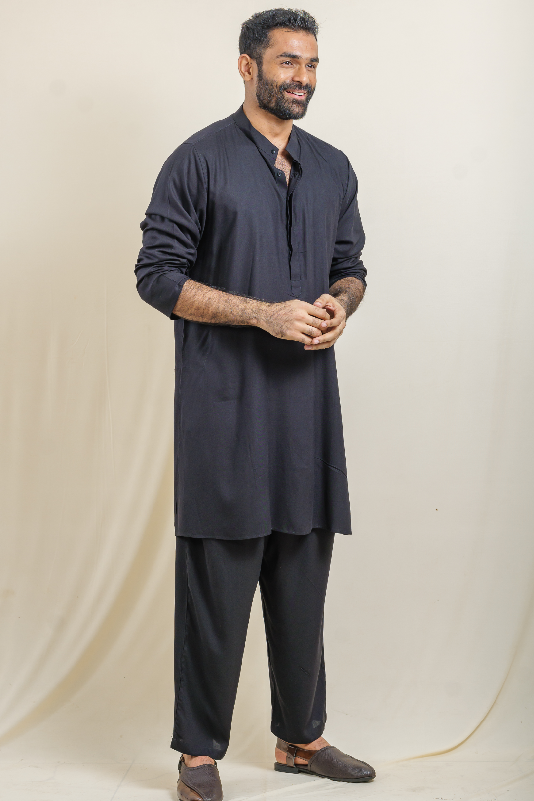 Charcoal Black Ascent Modal Satin Kurta-Pajama Co-ord Set