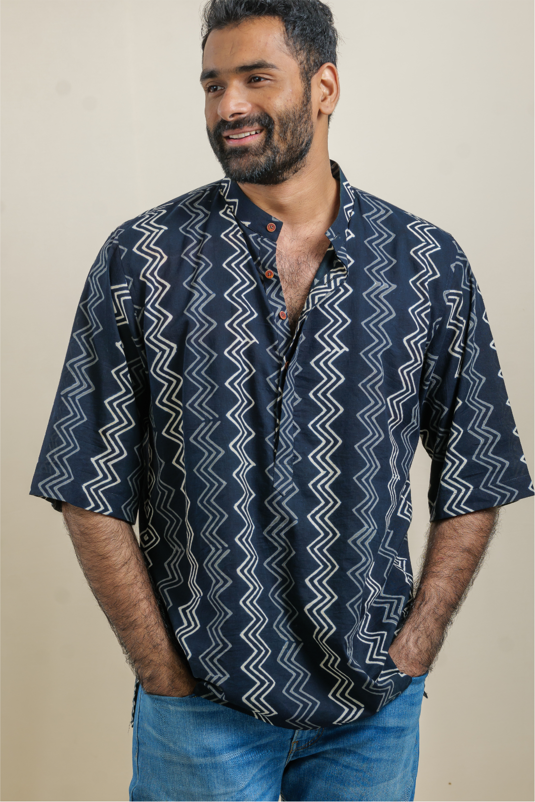 Wave Half-Sleeved Cotton Kurta