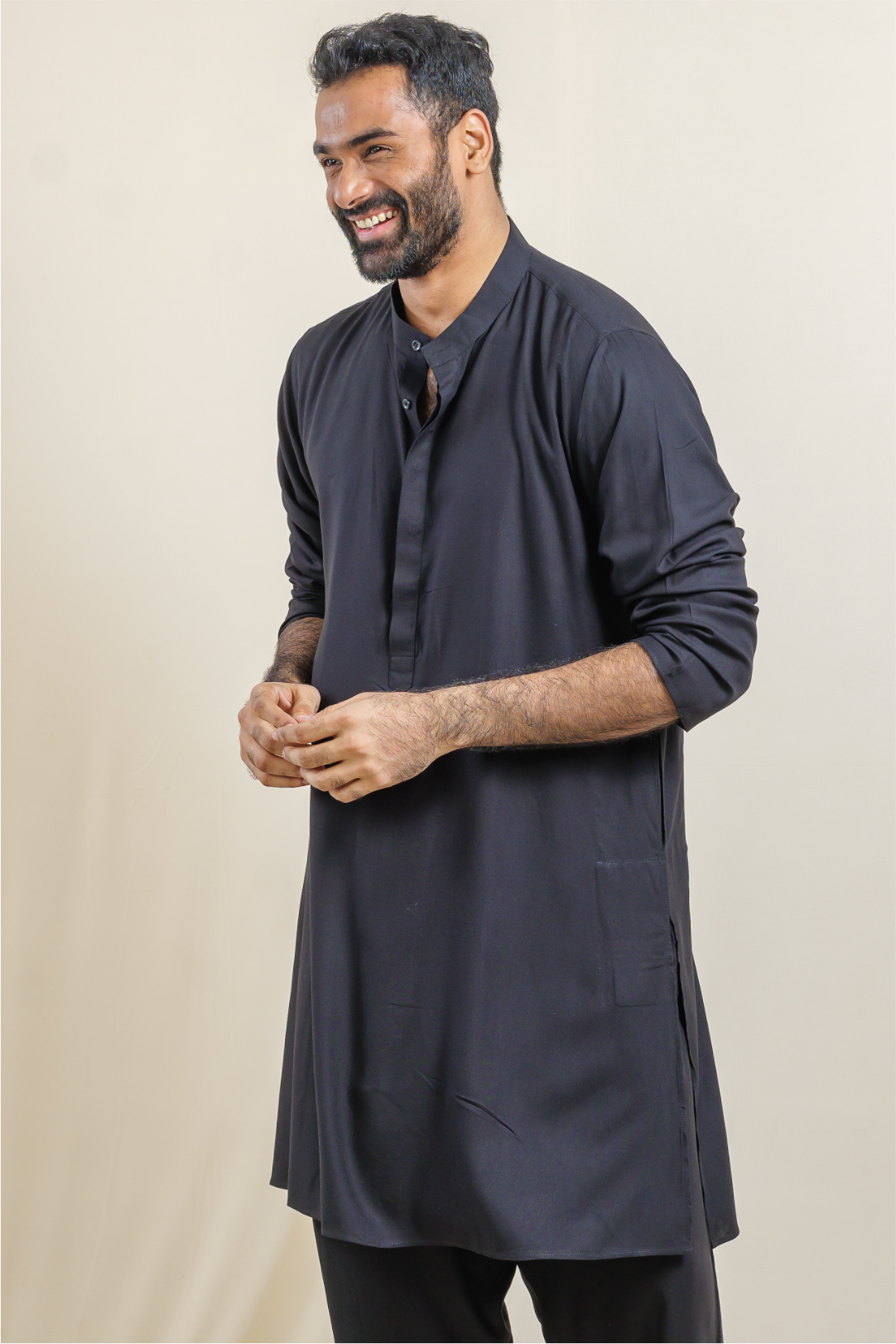 Charcoal Black Ascent Modal Satin Kurta