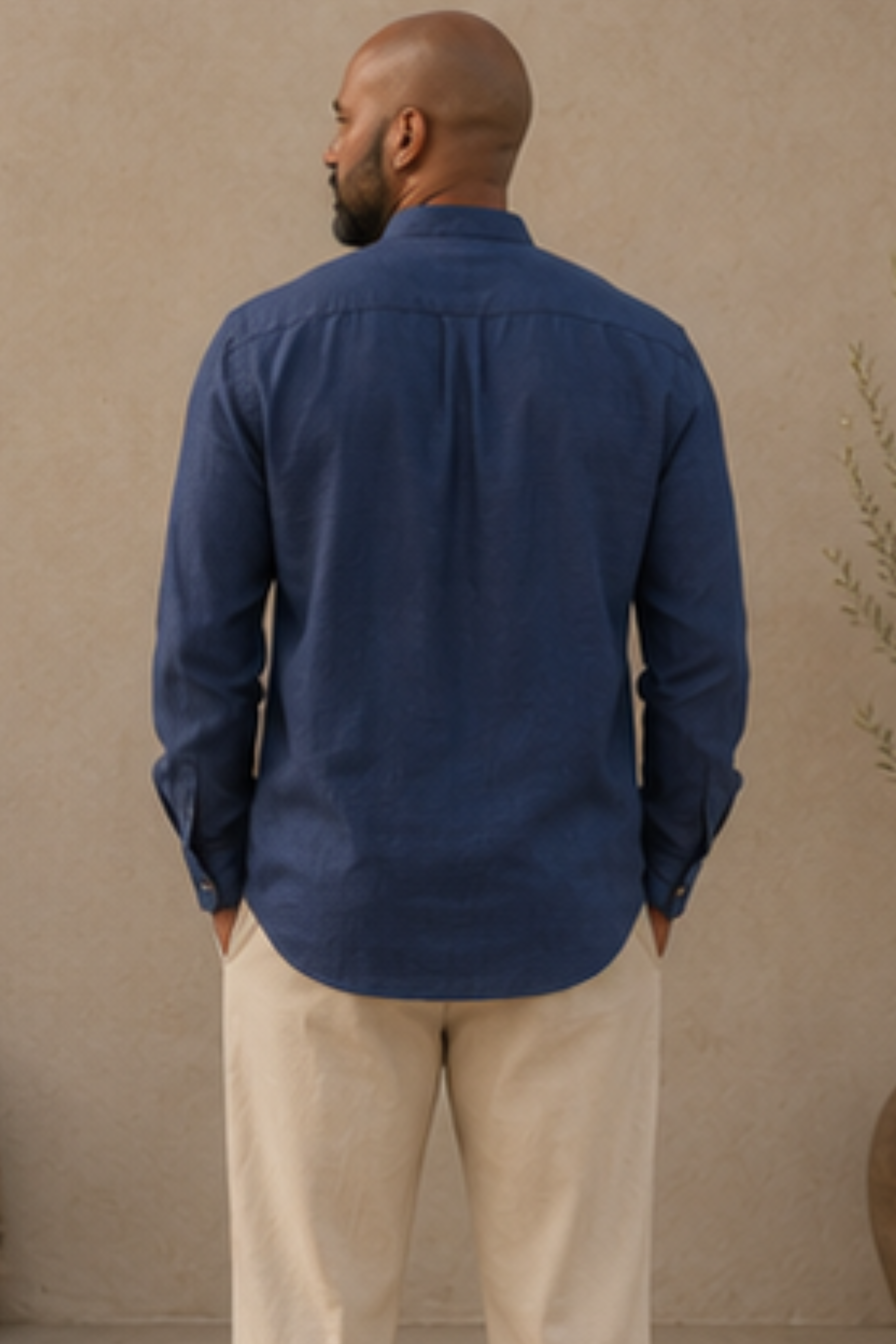 Midnight Blue Harmony Hemp Shirt with Chinese Collar – Full Sleeve Shirt for Men