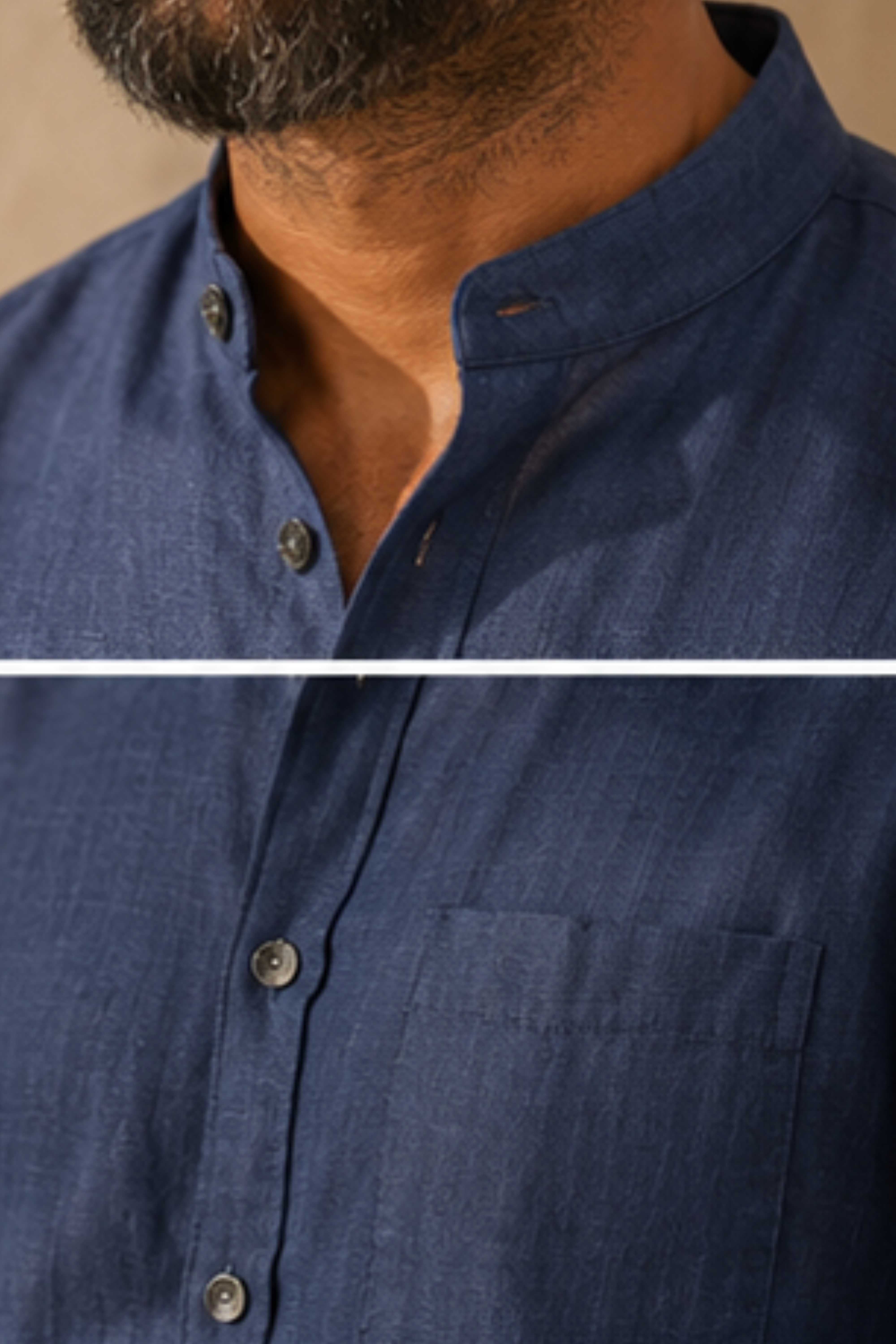 Midnight Blue Harmony Hemp Shirt with Chinese Collar – Full Sleeve Shirt for Men
