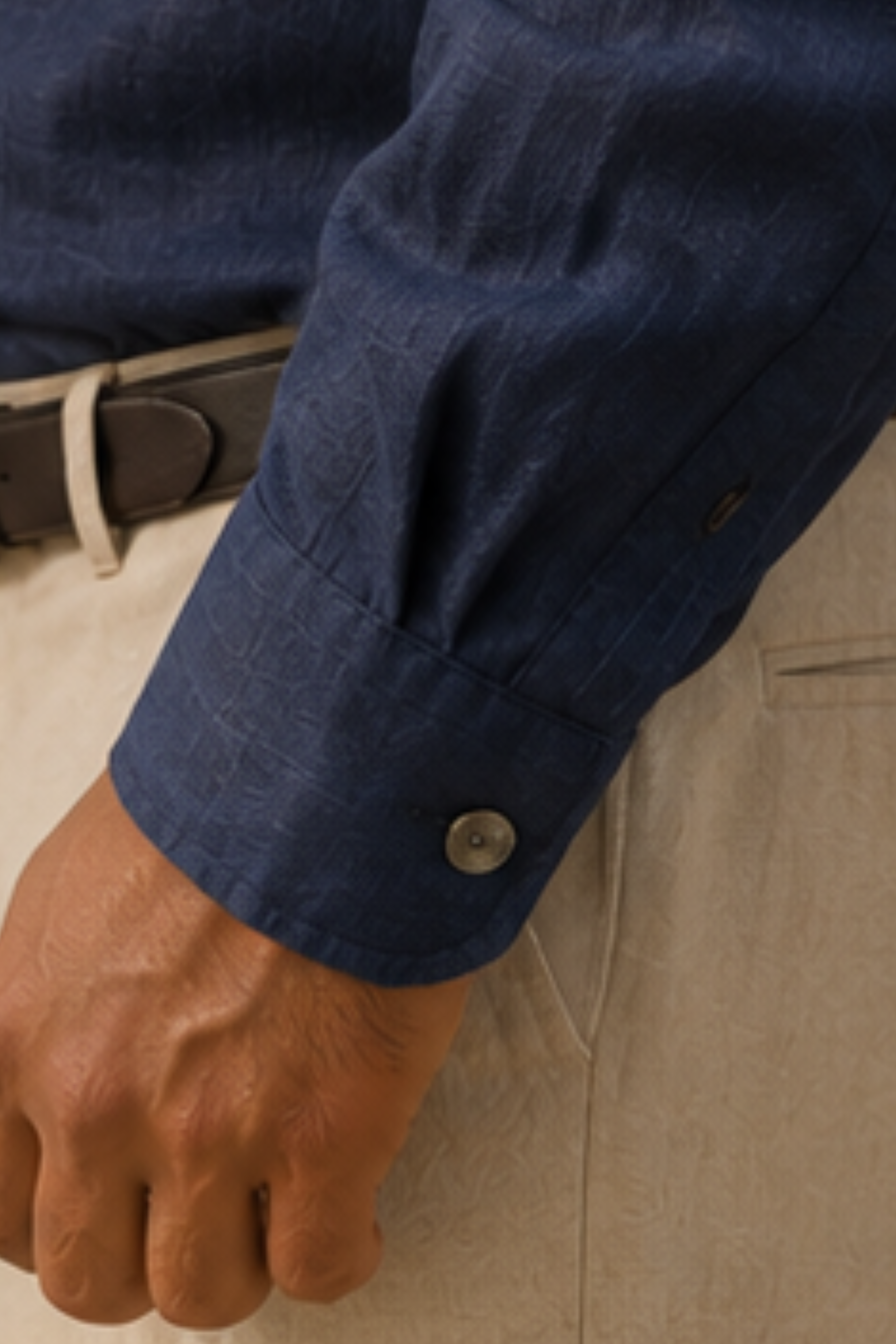 Midnight Blue Harmony Hemp Shirt with Chinese Collar – Full Sleeve Shirt for Men