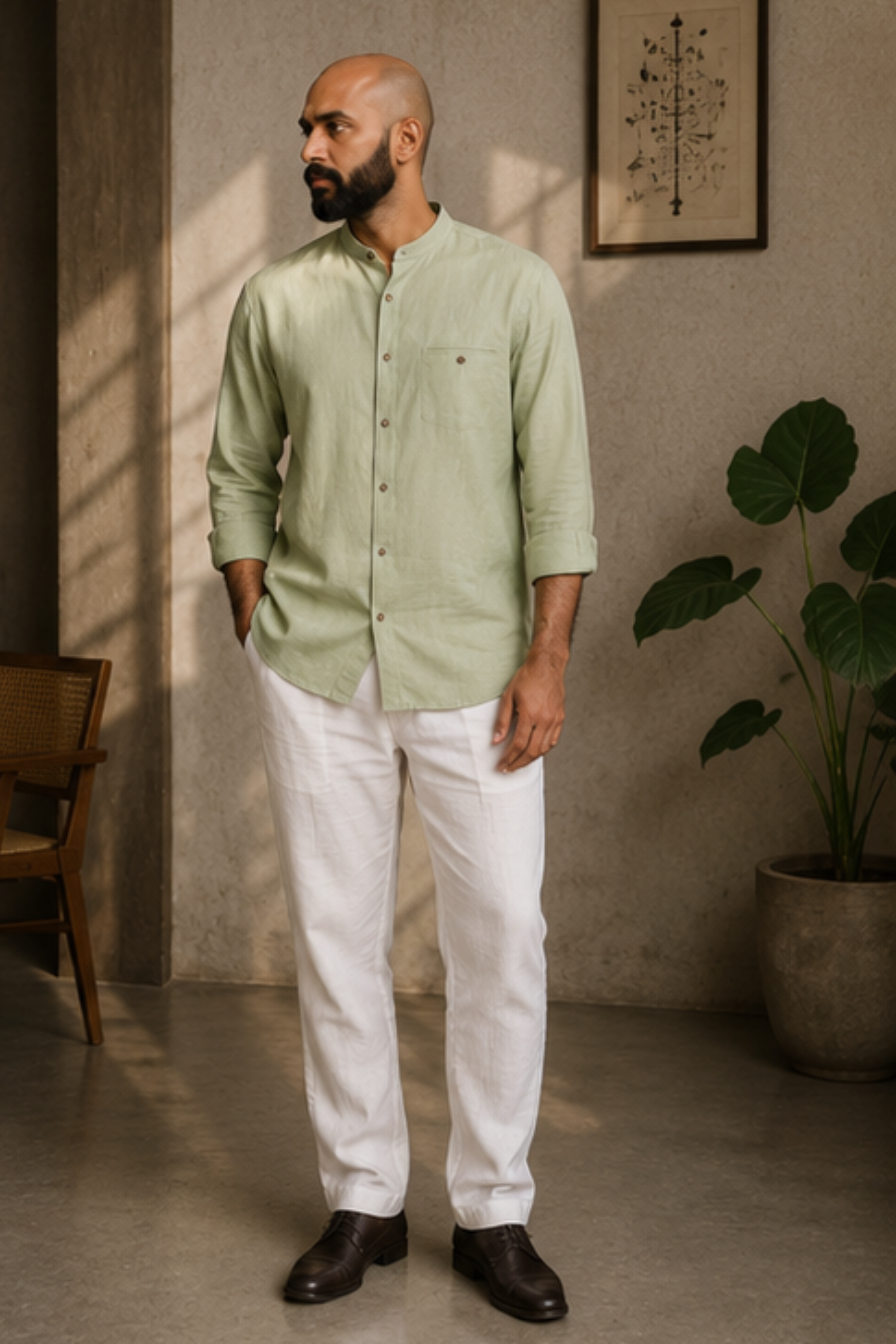Harmony Pista Hemp Shirt with Chinese Collar – Premium Full Sleeve Shirt for Men